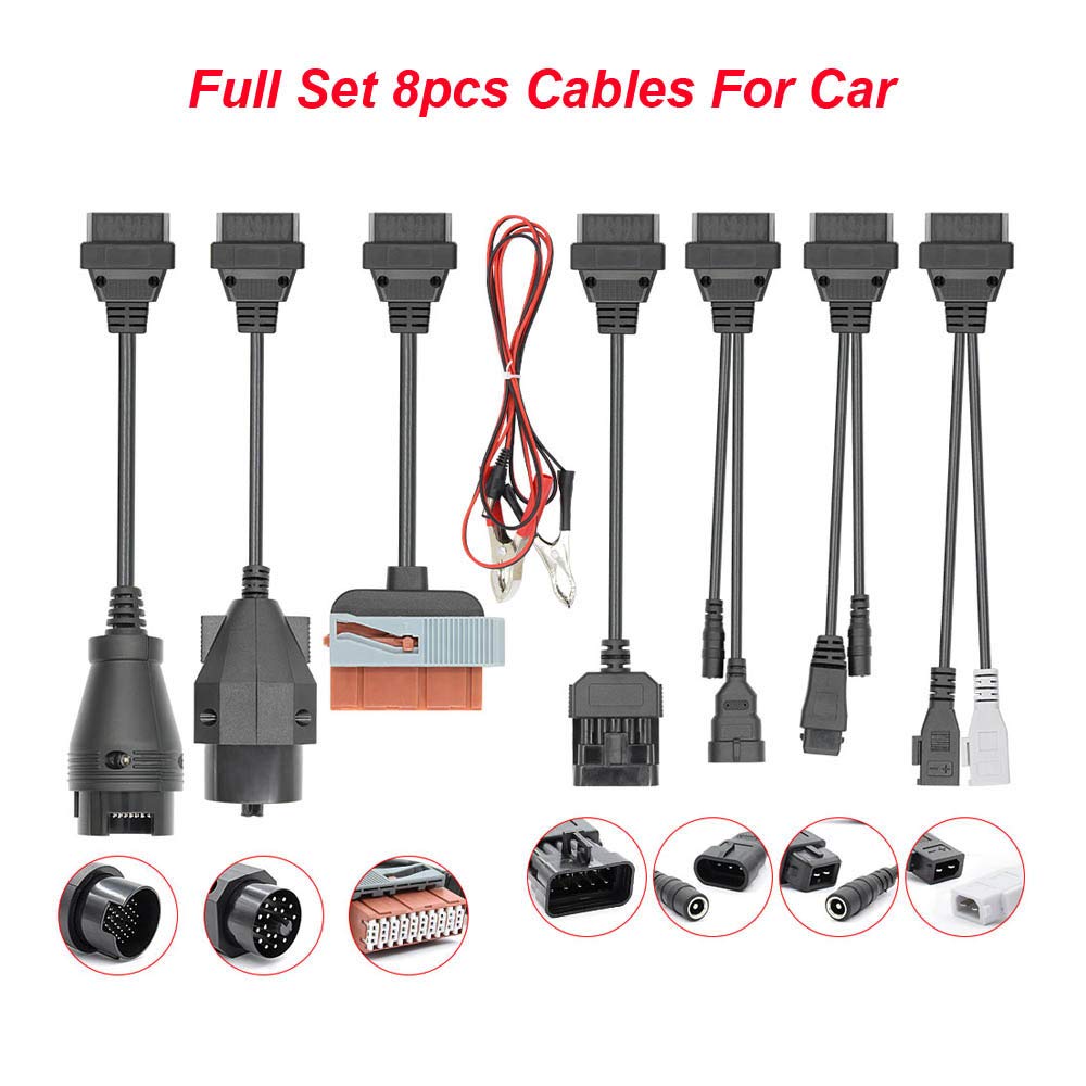 Outzone 8PCS Automotive Diagnostic Cable Set, OBD2 Scanner Adapter for BMW 20PIN, Benz 38PIN, Audi, OPEL, Fiat | Replacement for Autel, Launch, Foxwell Scan Tools | Professional Car Diagnostic Kits