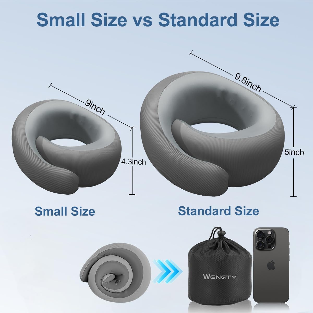 Neck Pillow for Traveling,Travel Neck Pillow for Airplanes,Cooling Fabric&100% Pure Memory Foam,Neck Pain Relief,Ergonomic Support for Long Flight(Gray, Standard Size-(Broad Fit))