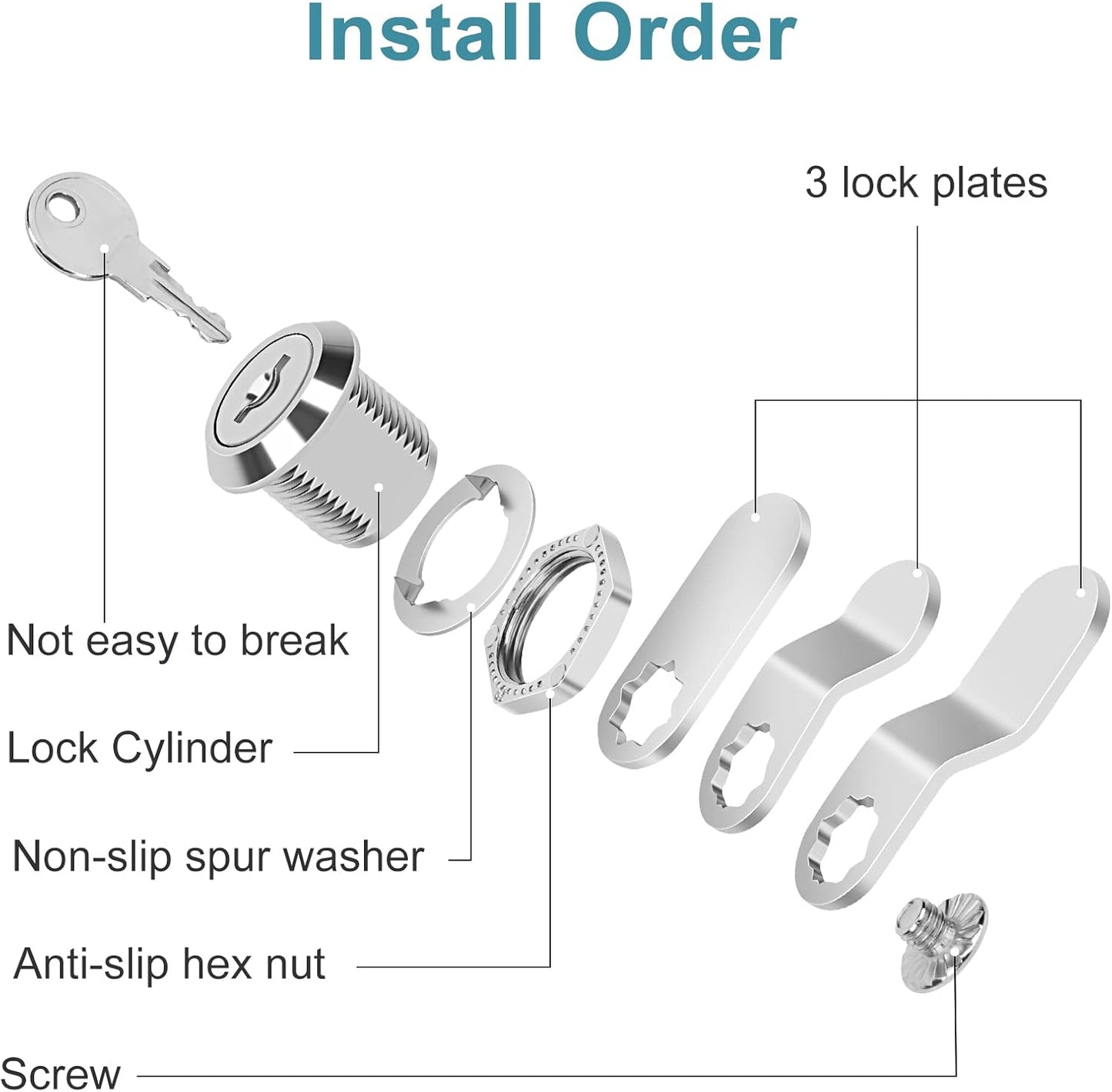 Cam Locks Cabinet Lock Keyed Alike, 5/8'' (Length) Cylinder Fits on 3/8'' Max Panel Thickness, Secure File Drawer Mailbox RV Storage Replacement Set, Chrome-Finish Zinc Alloy (5/8 Inch 6Pcs)