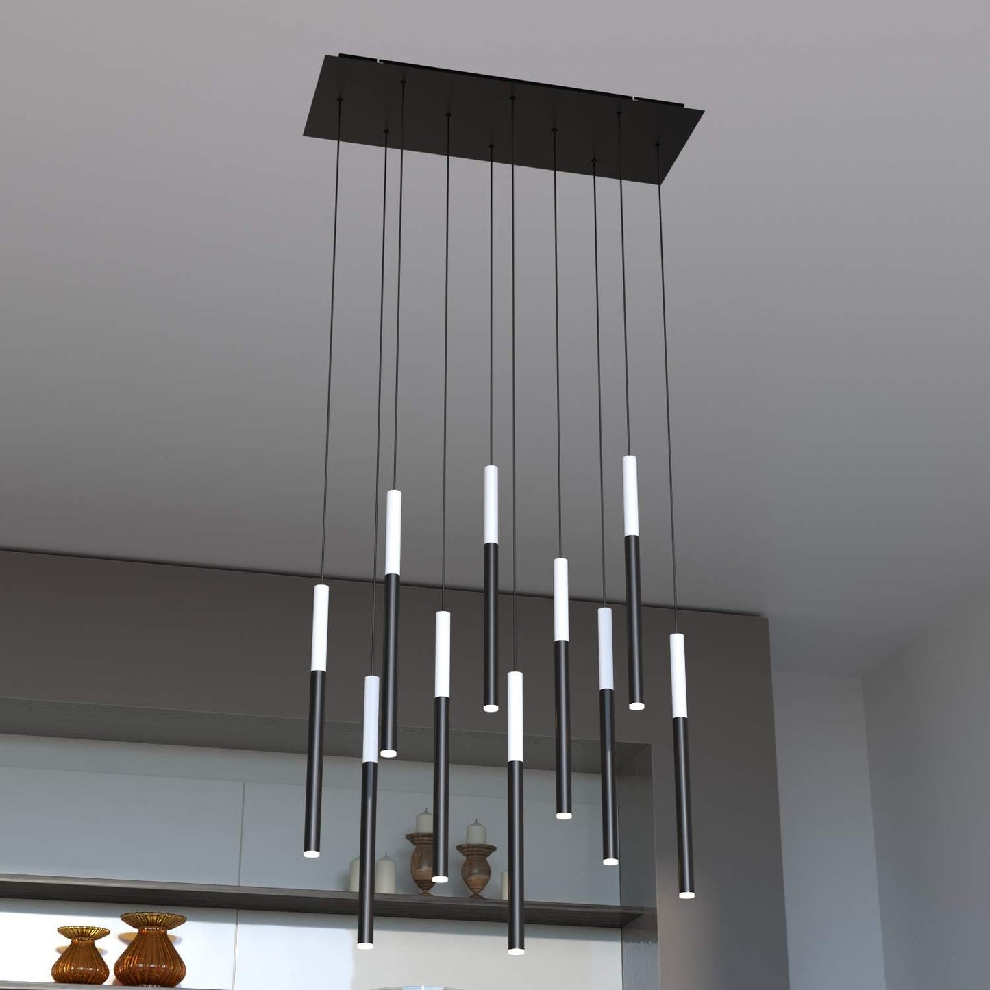 ALTAIR 10 Mini Pendant Lighting White-Black - LED Hanging Light Fixture for Kitchen Island, Bar, Foyer - Cluster Pendants - Dimmable, Adjustable Wire, Lamp Bulb Included