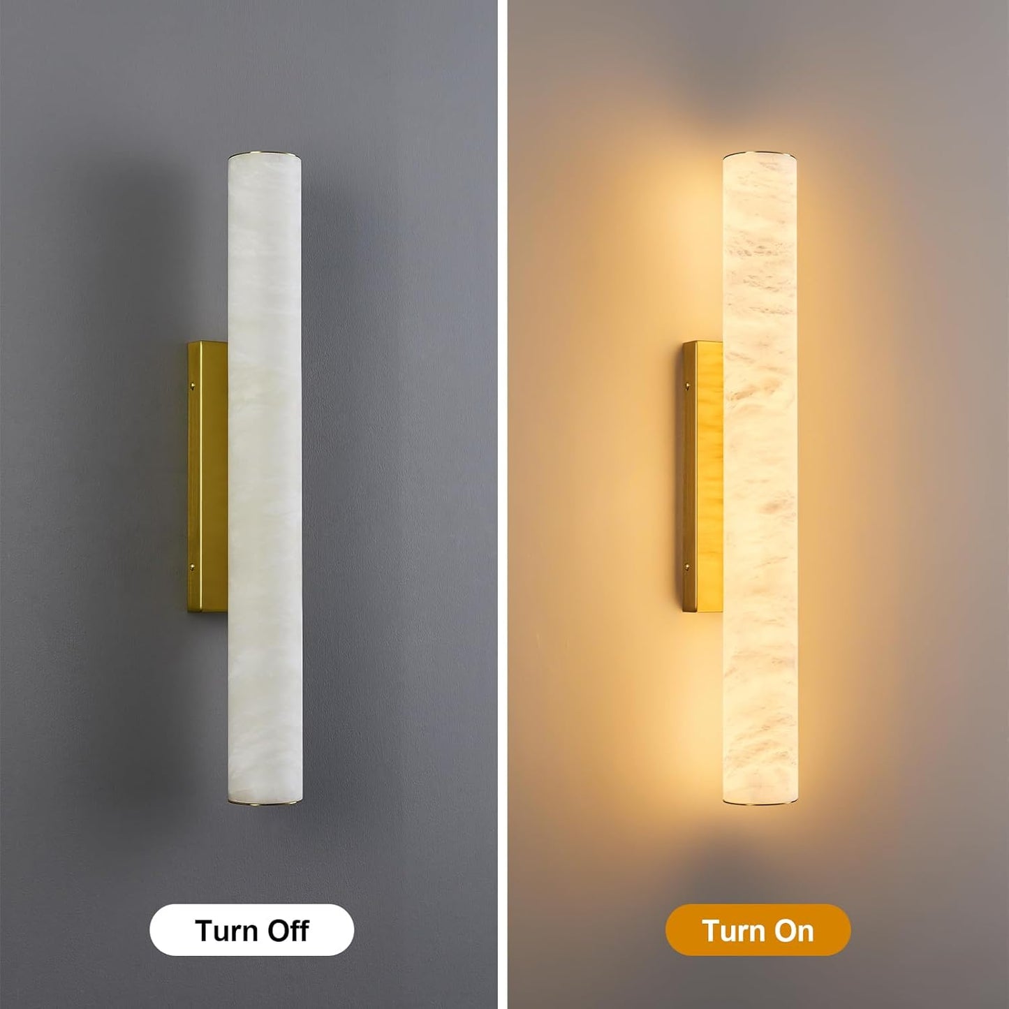 LMQNINE Natural Alabaster Wall Sconces Spanish Marble Wall Light Cylinder Modern Gold LED Sconce for Living Room Bedroom Bathroom Stairs(M-1Pack)