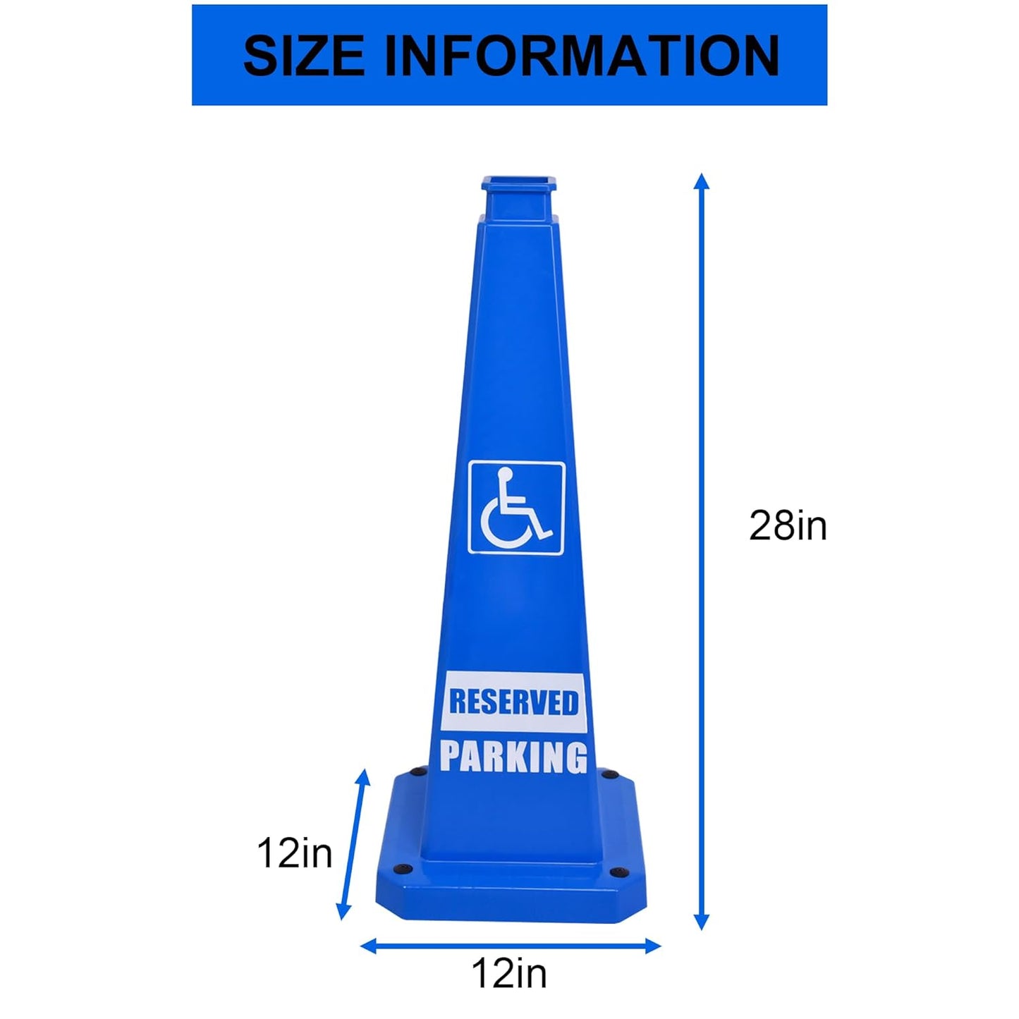 OrangeStar 3-Pack 28" Reserved Parking Cones, Large 4-Sided Message Safety Traffic Cones with Heavy Rubber Base for Indoor Outdoor Use, Parking Lot Control, Driveway Barriers, Blue