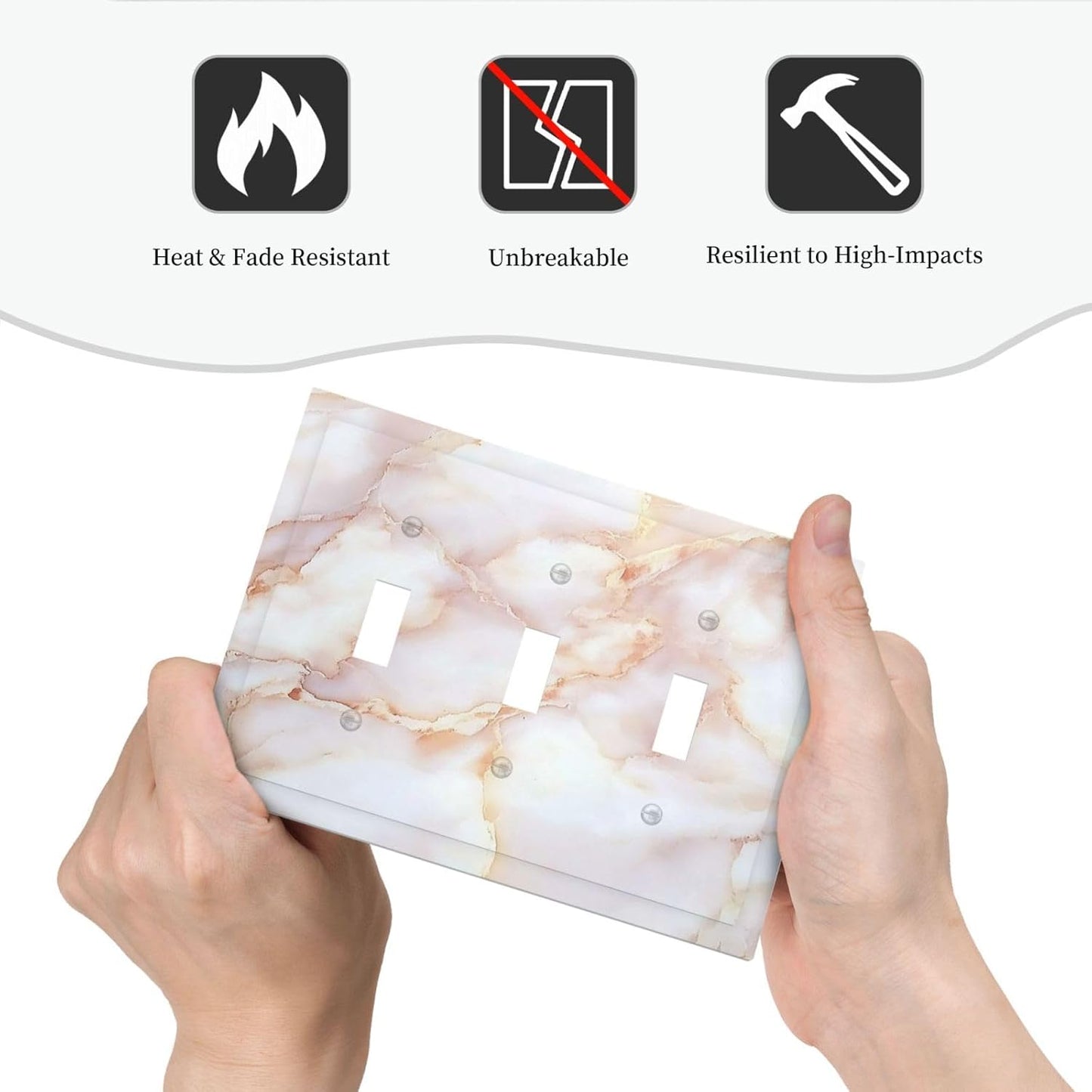 Decorative Switch Plates Pink Jade Marble Granite 3 Gang Wall Plate Triple Toggle Light Switch Cover Faceplate Electrical Wall Panels For Bathroom Kitchen Decor
