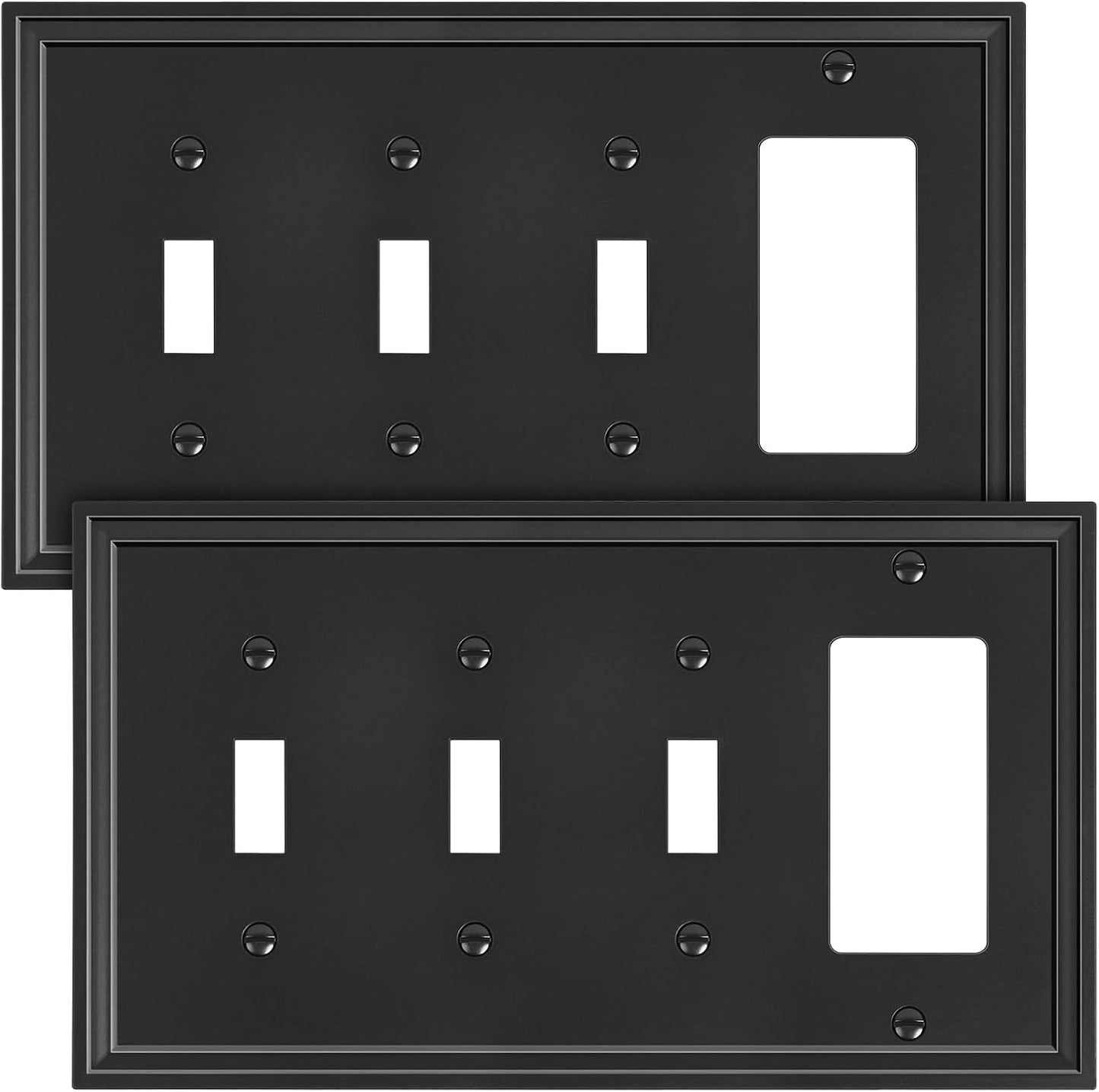 2-Pack Combo Decorator/Tripple Toggle Light Switch Cover Plate, Black Modern Decorative Electrical Outlet Covers, Bamboo Fiber Wall Switch Plates and Outlet Covers
