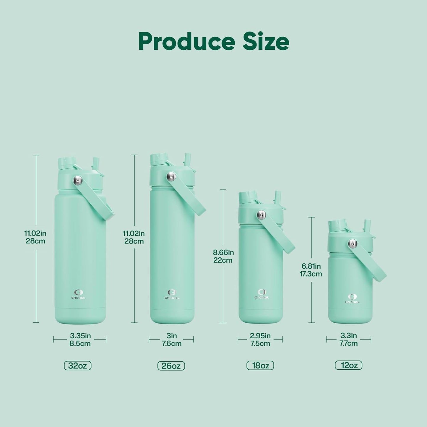 Kids Insualated Water Bottle with Straw - 12oz Stainless Steel Water Bottle with Dual Spouts, Leak-Proof, BPA-Free, Double Wall Vacuum Keeps Cold for 24 Hours for Sports, Travel, School (Brook Green)