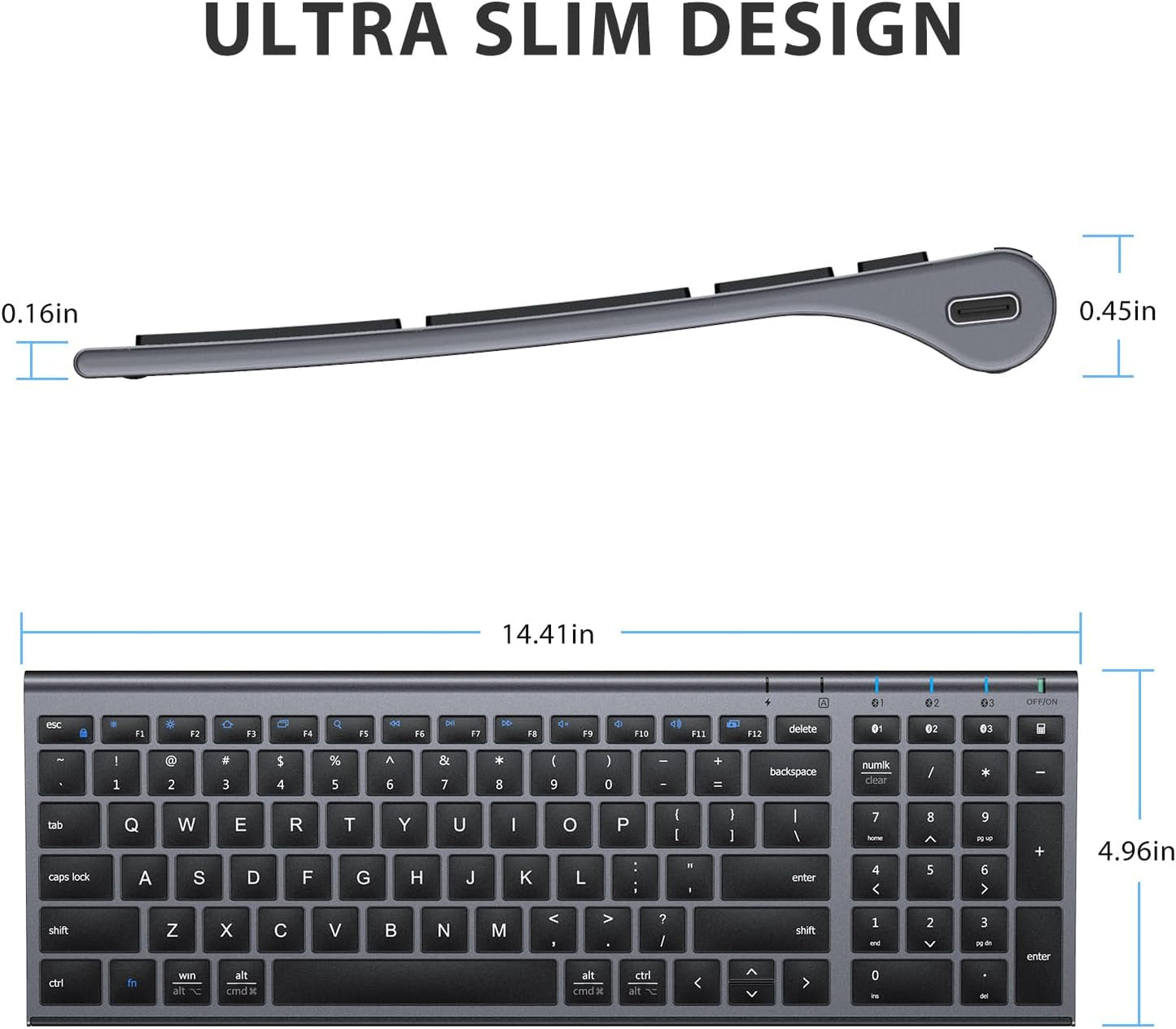iClever BK10 Bluetooth Keyboard, Wireless Rechargeable Ultra-Slim Keyboard with Long Battery Life, Compatible with iOS, Android, Windows, Mac for iPad, Tablet, Laptop, PC, Phone (Gray Black)