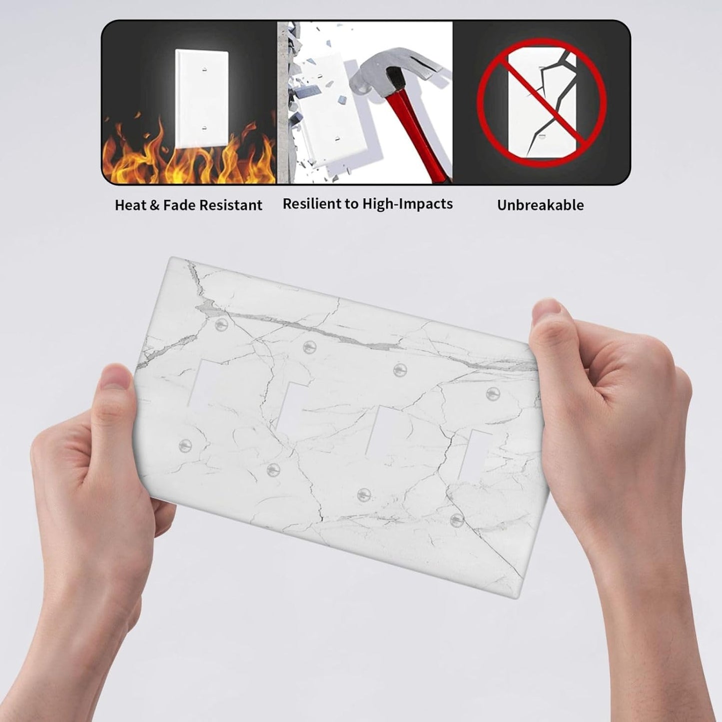 Light Switch Covers White Grey Abstract Modern Marble Quad Toggle Electrical Faceplate 4 Gang Wall Plate Decorative Switch Plates for Bathroom Kitchen Decor