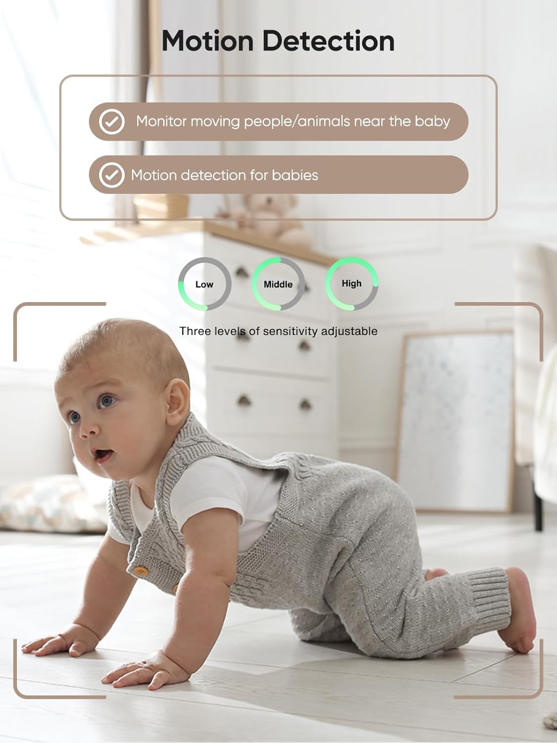 bonoch 1440p Baby Monitor with Camera and Audio, 5.5" Smart No WiFi Video Baby Camera, Crying/Motion/Turnover Detect, 240h Long-Lasting, Hack Proof, Night Vision, VOX Mode, White Noise, Shower Gifts