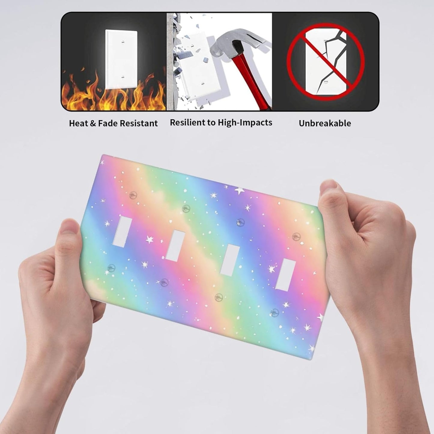 Decorative Light Switch Cover Plate Pink Blue Purple Iridescent Rainbow 4 Gang Wall Plates for Electrical Outlets Quad Toggle Switch Plate Covers Outlet Covers Faceplate for Bedroom Decor