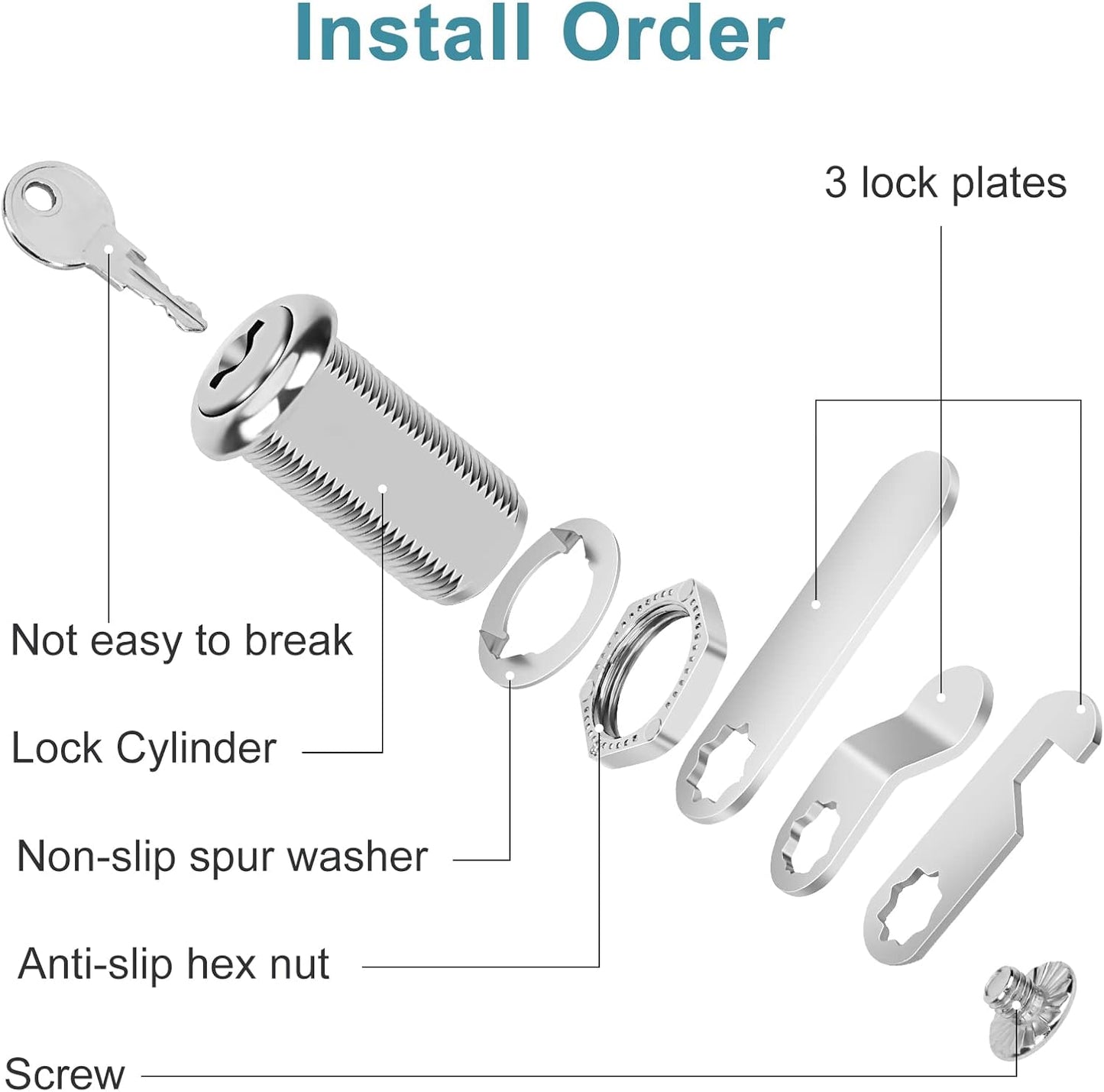 Cam Locks Cabinet Locks Keyed Alike, 1-3/8'' (Length) Cylinder Fits on 1-1/8'' Max Panel Thickness, 16pcs Secure Files Drawers RV Storage Locks Replacement Set, Zinc Alloy Chrome Finish