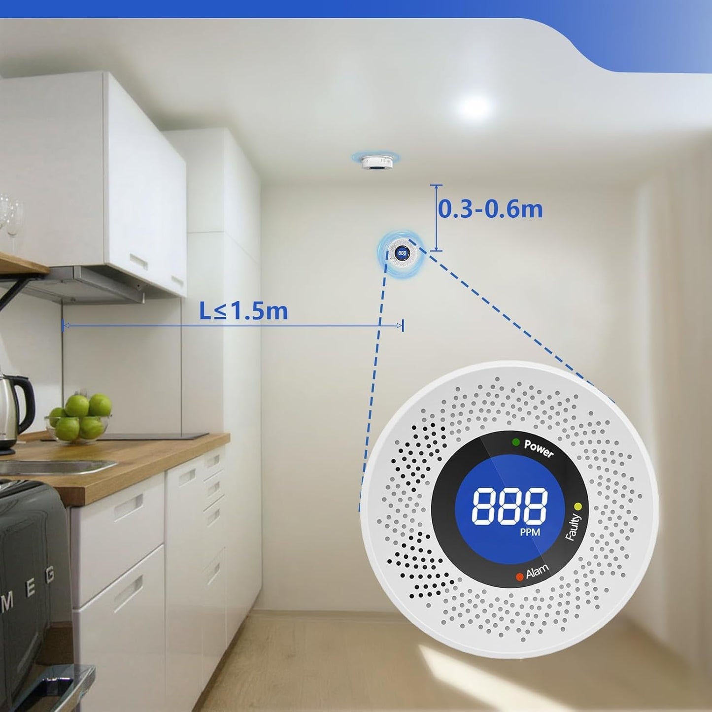 Carbon Monoxide Detectors, Travel Carbon Monoxide Detector Battery,Replaceable Battery Operated CO Detector Alarm with Digital Display for Warehouse, Kitchen, Restaurant,Hotel, Garage, 3 Packs