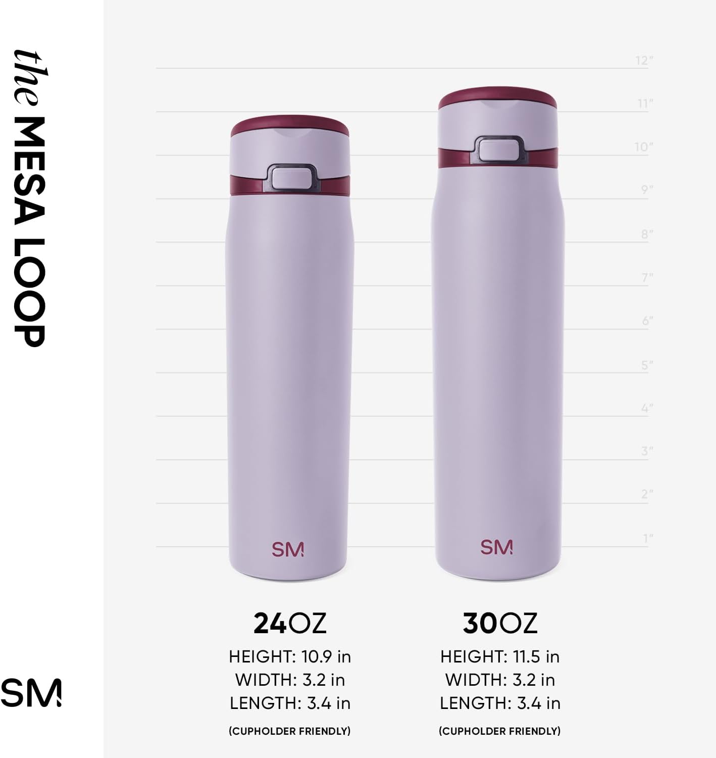 Simple Modern Mesa Loop Water Bottle with Covered Straw and Handle | 24oz Cup Holder Friendly Insulated Stainless Steel Bottles for Travel, Sports and School | Lilac Stone