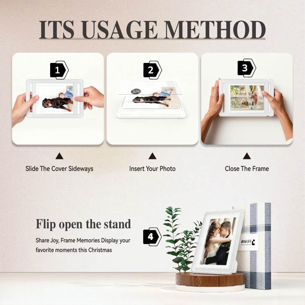 Crystal 5x7 Picture Frame with Acrylic Front 3 Pack, ABS Frame for 5x7 or 4x8 Photos, Shatterproof UV-Resistant Tabletop Photo Frame, Vertical/Horizontal Display for Home Décor