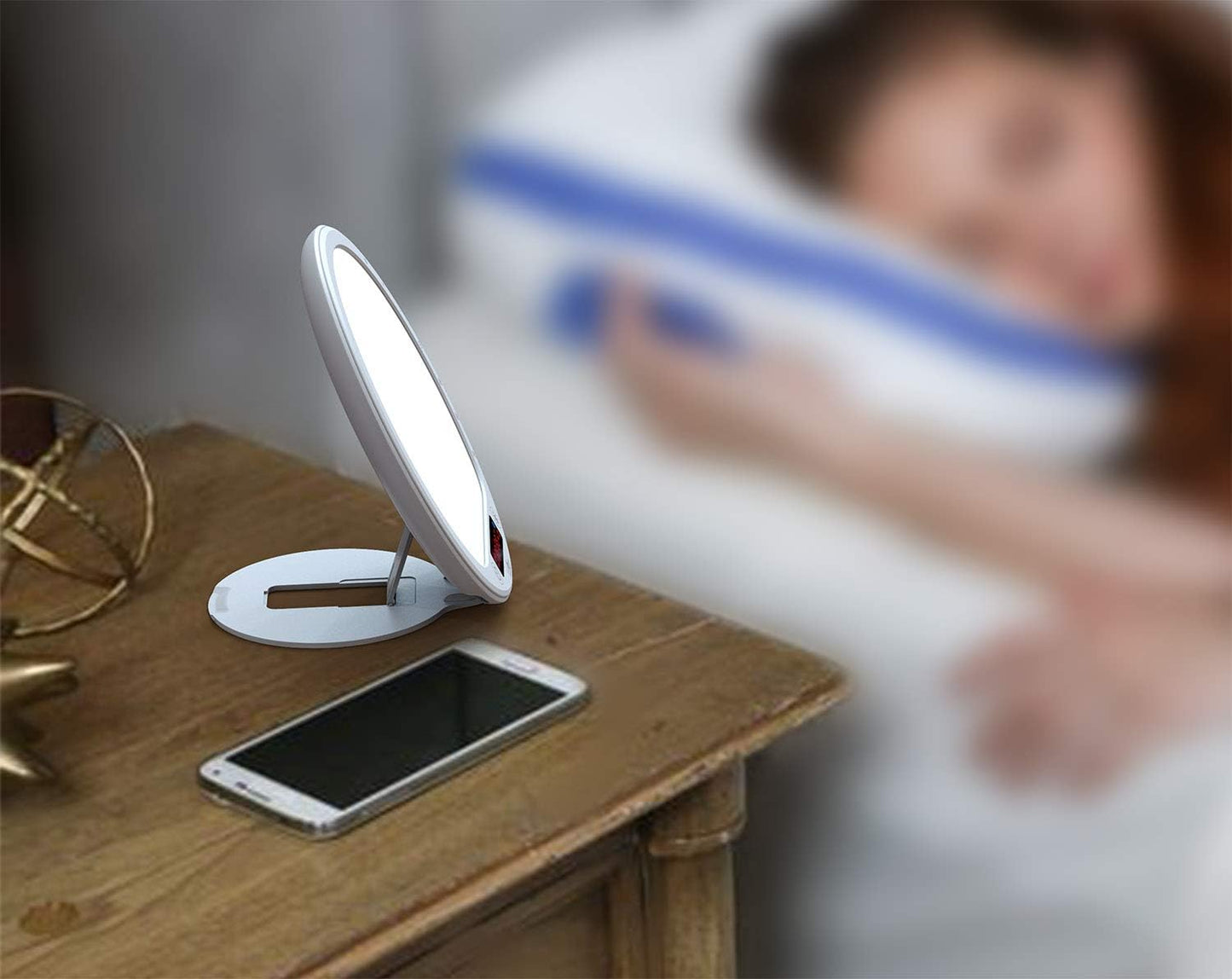 Light Therapy Alarm Clock Wake up Light 10000 lux Sunrise lamp Bright Light Alarm Clock APP Control Built in Lithium Battery Portable for Travel
