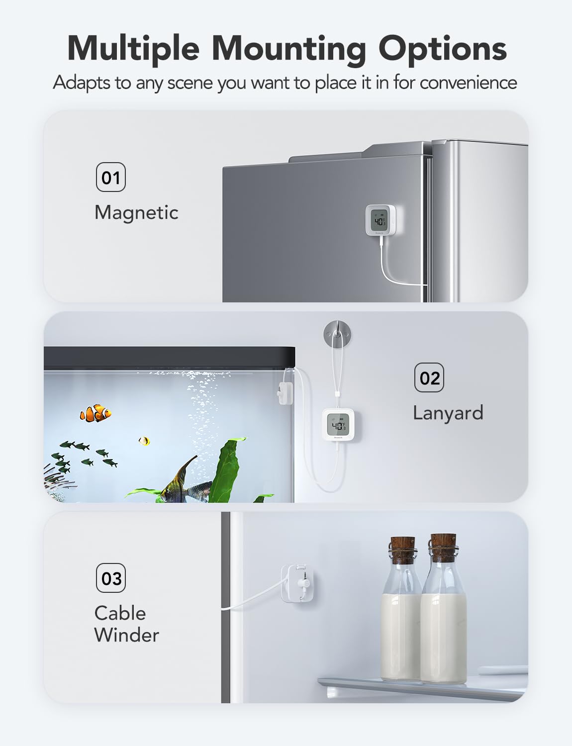 GoveeLife Freezer Thermometer Alarm, Smart Bluetooth Temperature Monitor Sensor for Refrigerator, 197 Ft Connecting Range APP Alert with Anti-False for Freezer (WiFi Gateway Not Included)
