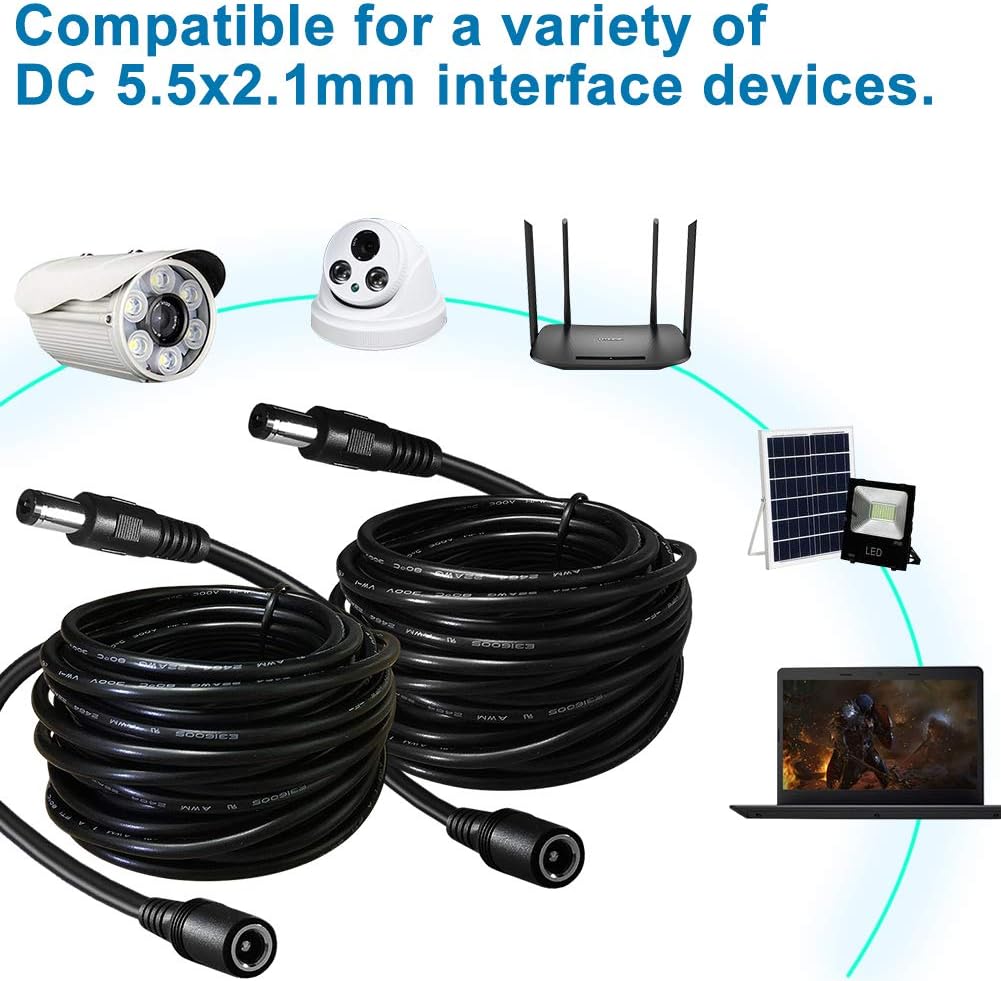 SIOCEN 2-Pack 3ft DC Extension Cable 5.5mm x 2.1mm Male to Female Power Cord for CCTV Security Surveillance Indoor IP Camera Dvr Standalone LED Strip,Car,12v DC Power Supply Plug Adapter