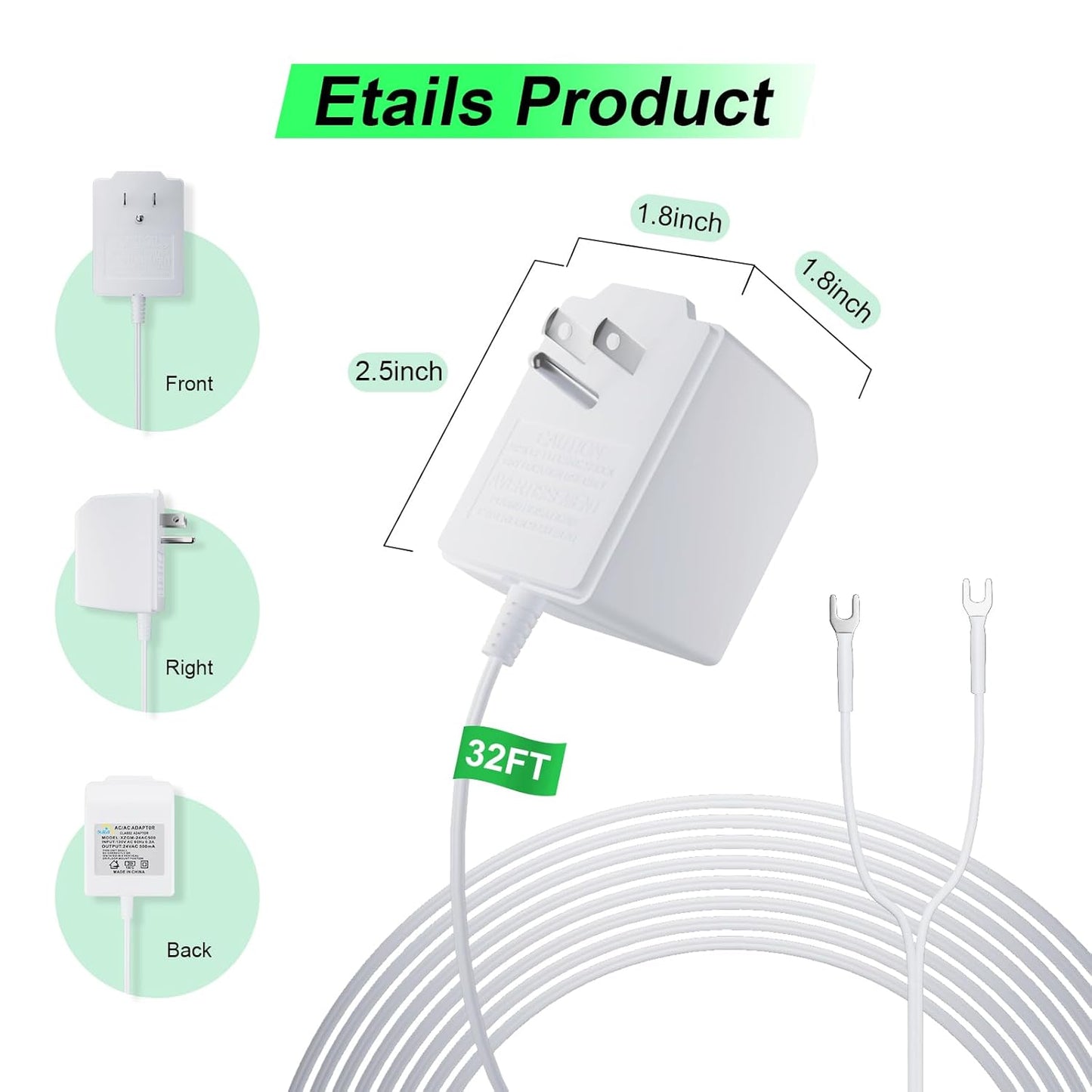 24 Volt Doorbell Transformer Power Supply for Ring Video Doorbell,Compatible with Ring,Google Nest,WYZE, Eufy,Blink Video Doorbells(๐๐๐
๐ ๐๐ฑ๐ญ๐๐ง๐ฌ๐ข๐จ๐ง ๐๐จ๐ซ๐)