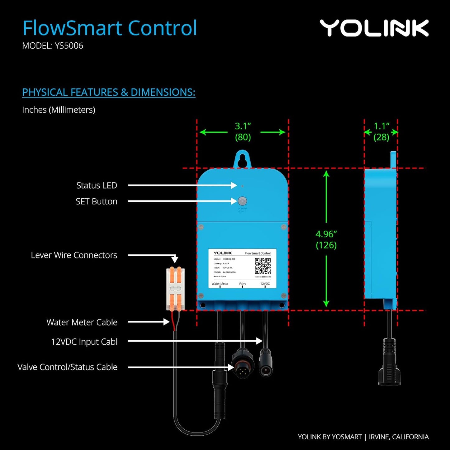 NSF Certified Pulse Meter + Shutoff Valve Kit, 1", FlowSmart Controller YS5006 Reads Meter Pulses, Real-Time Usage & Leak Detection, Auto Shutoff (D2D Offline), LoRa Long Range, Hub Included