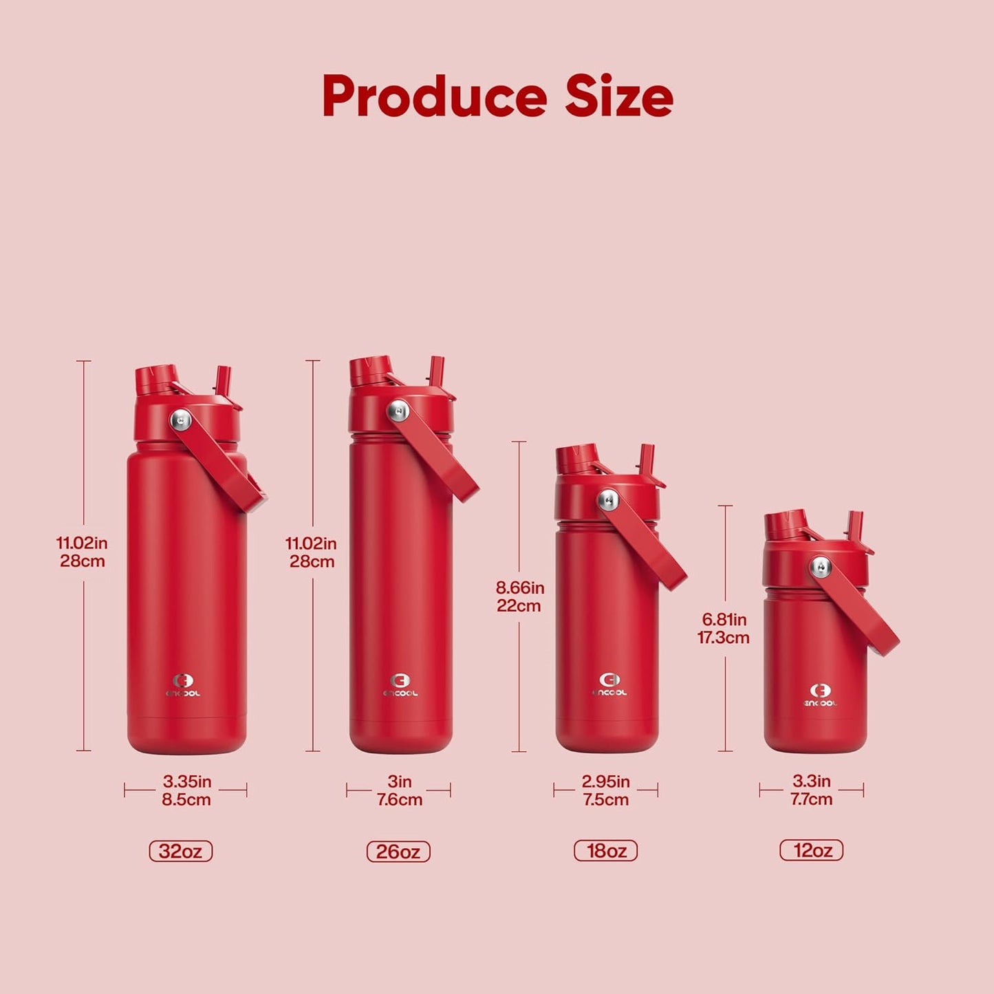 Kids Insualated Water Bottle with Straw - 12oz Stainless Steel Water Bottle with Dual Spouts, Leak-Proof, BPA-Free, Double Wall Vacuum Keeps Cold for 24 Hours for Sports, Travel (Medium Carmine)