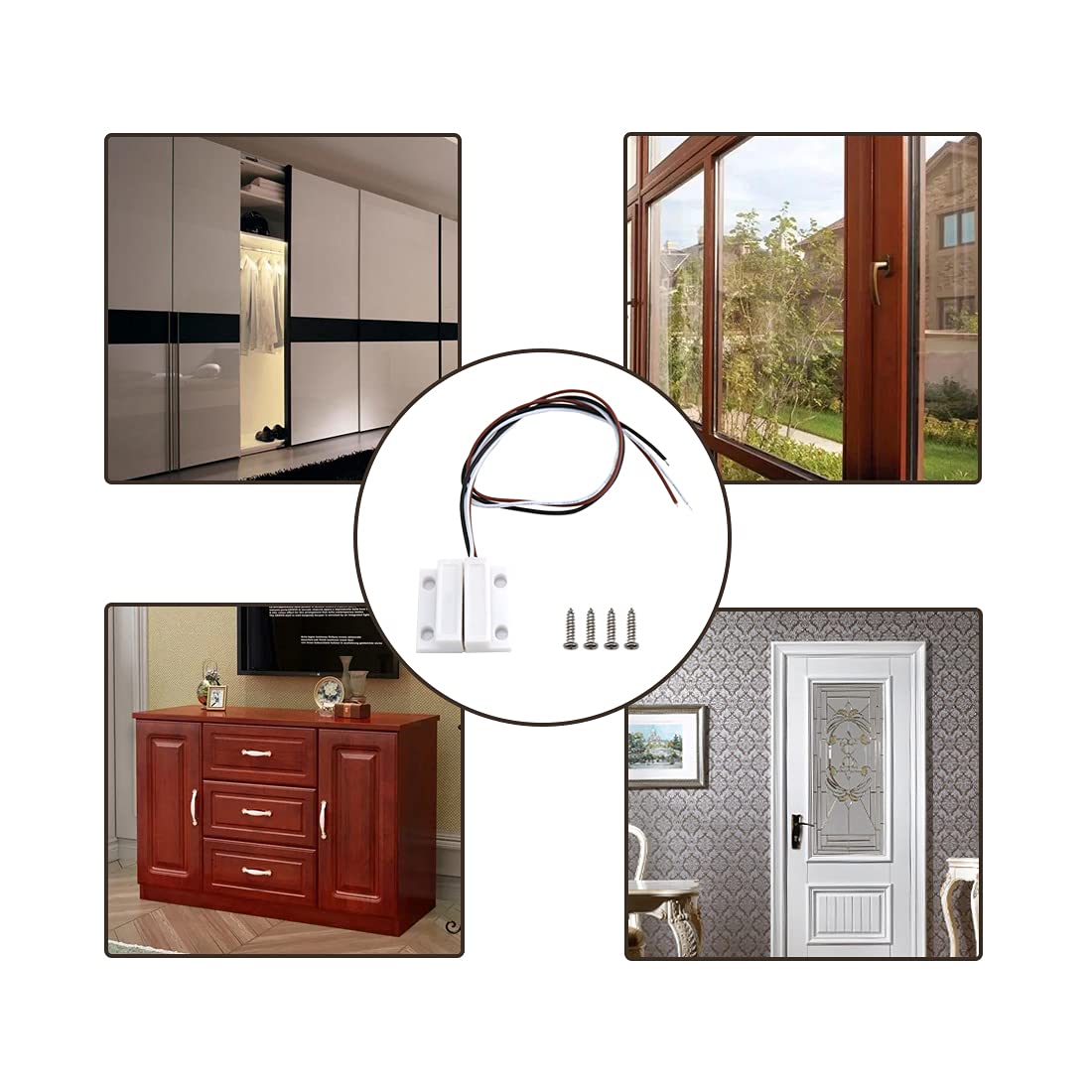 Magnetic Reed Switch NC NO COM Surface Mount Wired Door Window Contact Sensor with Adhesive Paper for Home Security and Burglar Alarm Systems MC-38 5pcs