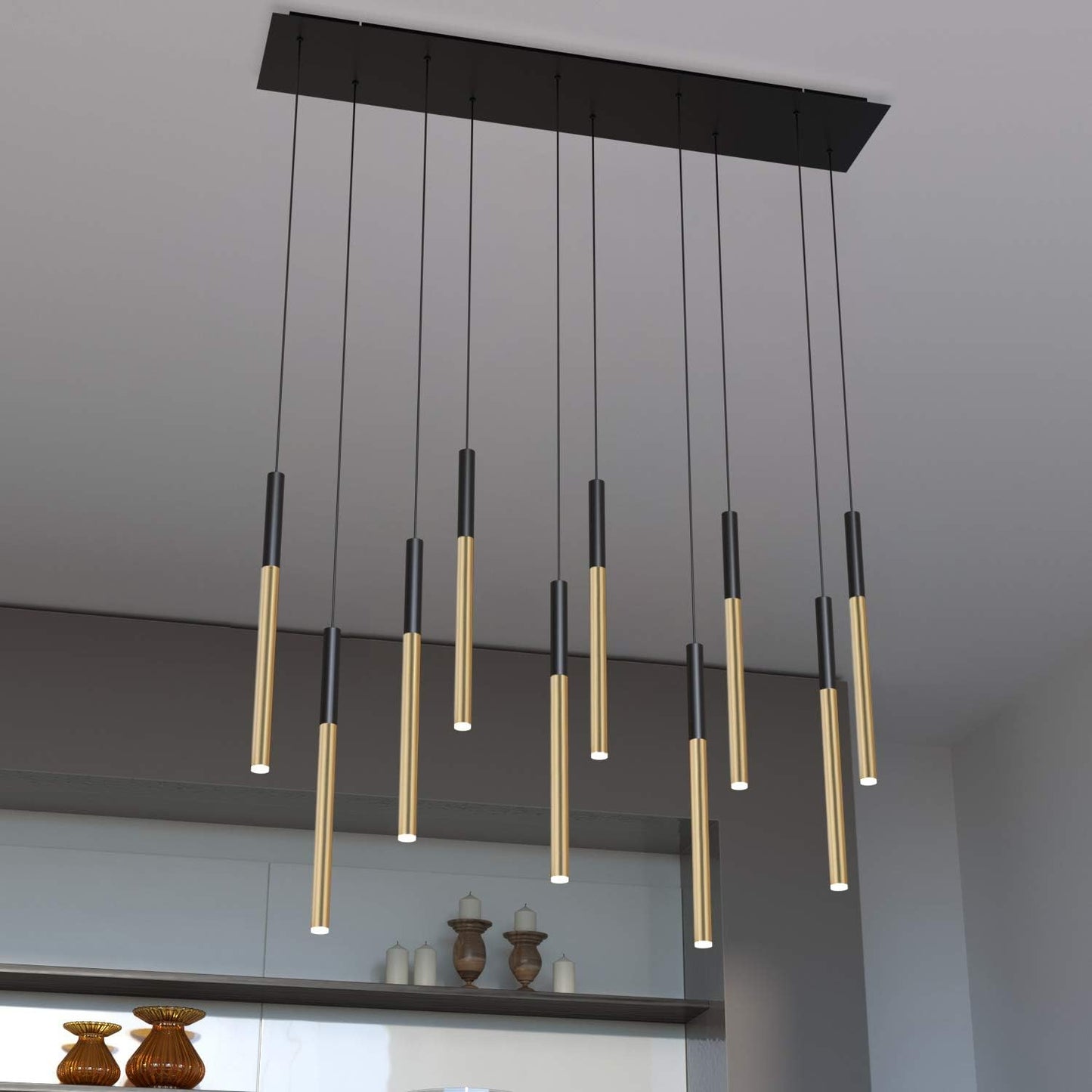 ALTAIR 10 Mini Pendant Lighting Black-Brass - LED Hanging Light Fixture for Kitchen Island, Bar, Foyer - Cluster Pendants - Dimmable, Adjustable Wire, Lamp Bulb Included