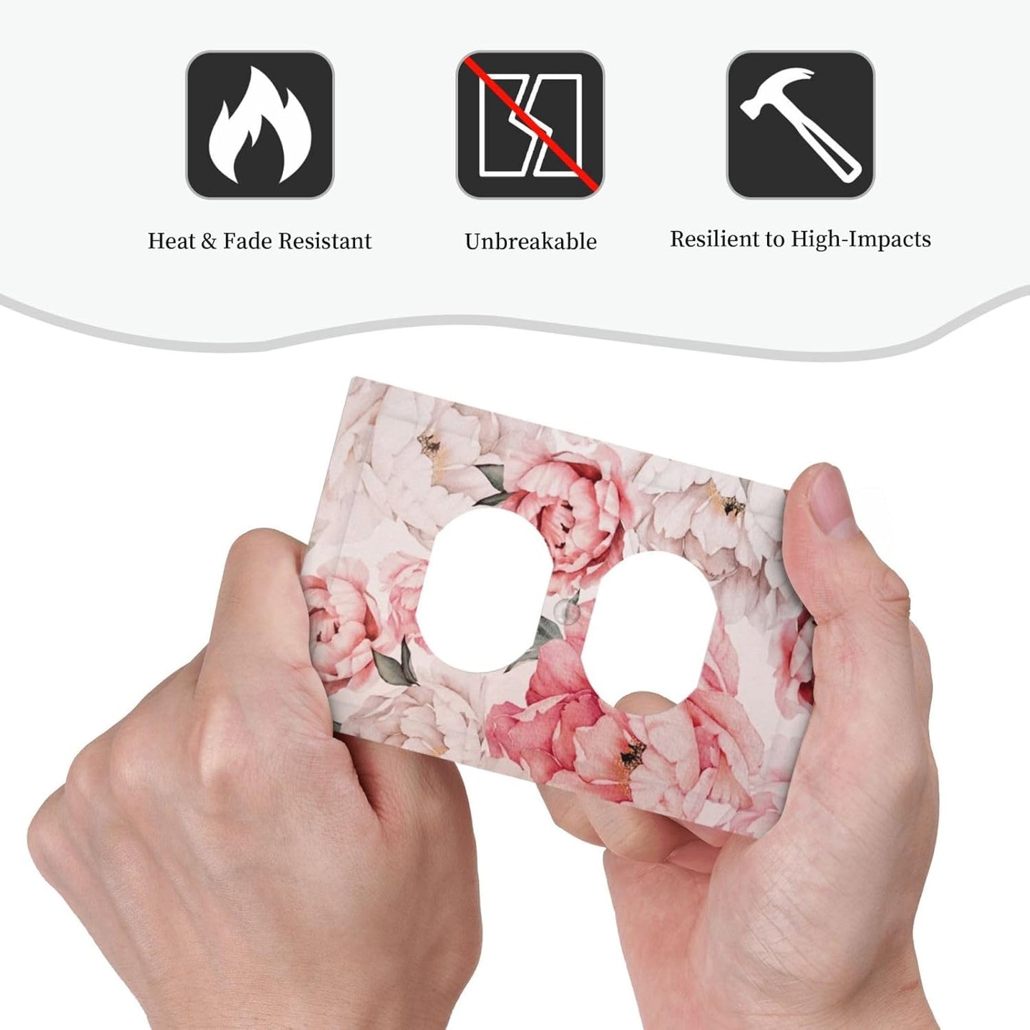 Decorative Outlet Covers Ink Pink Peony Flower Rustic Floral 1 Gang Duplex Light Switch Cover Plate Unique Wall Plate Electrical Switch Plate Covers for Home Bedroom Decor(2 Pack)