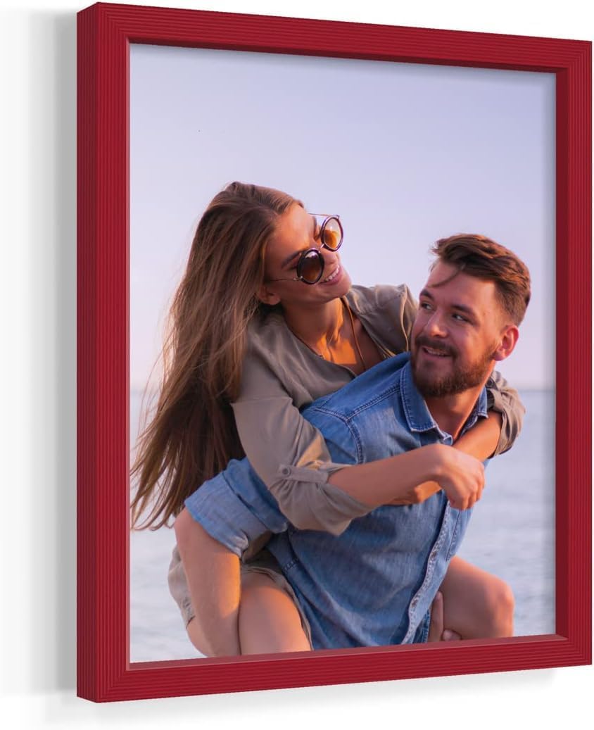 Renditions Gallery Set of 12, 8X10 Custom Photo Prints with Real Wood Picture Frames. Create Personalized Photos with Peel & Stick Photo Frames. Red Frame