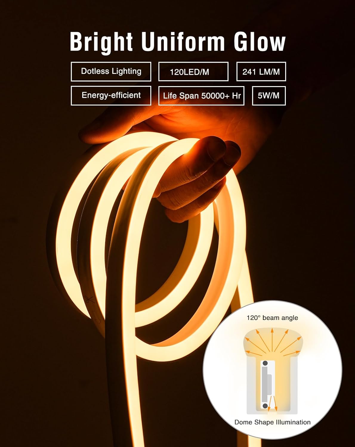 Shine Decor LED Neon Rope Lights AC 120V, Expandable & Cuttable 120LEDs/M Bright Strip Lighting, ETL Cold-Resistant & IP65 Waterproof for Indoor Outdoor, 8x16mm, 2500K Warm White, 98.4ft