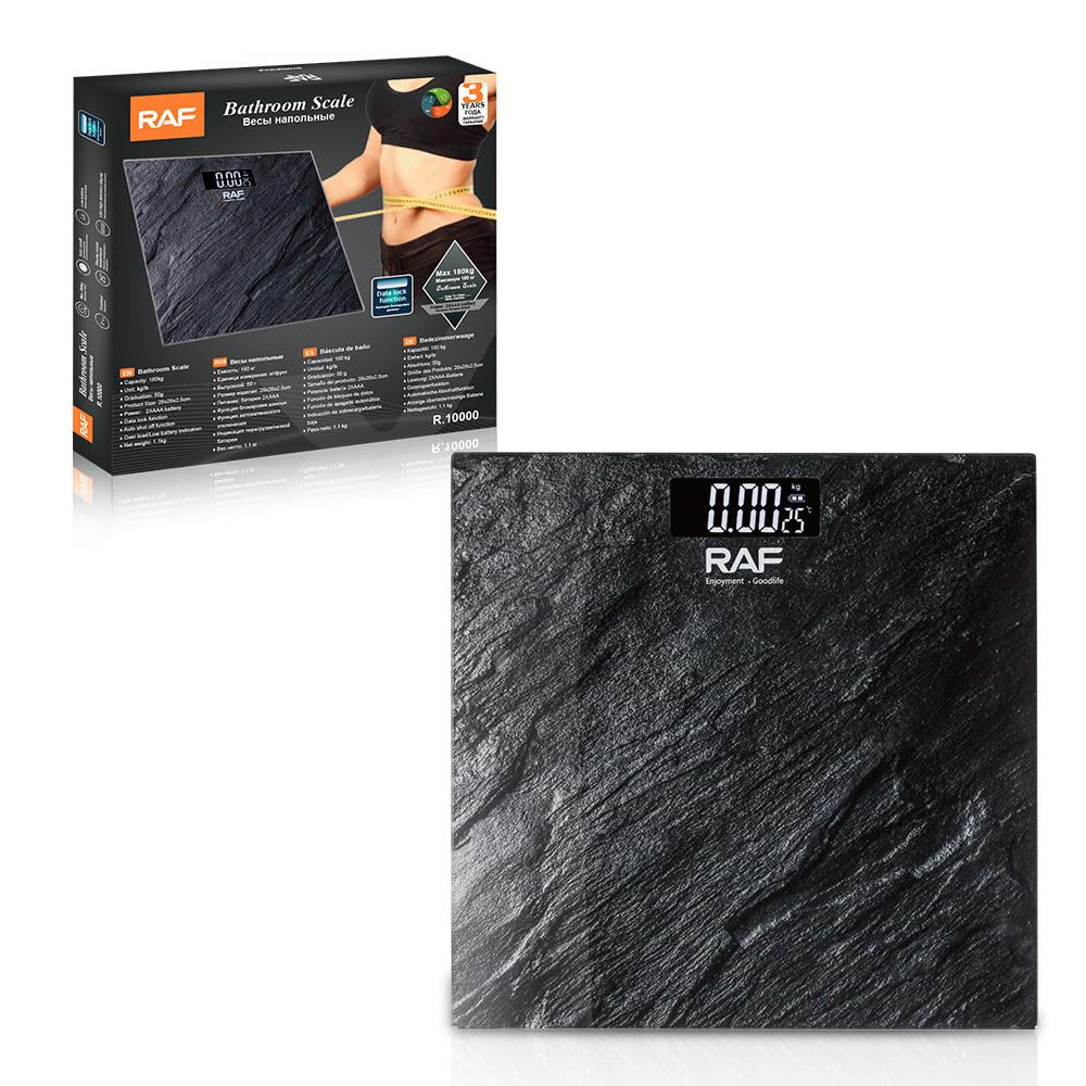 Digital Bathroom Scale with LED Display, Black Marble Pattern, Automatic On/Off Function, 180kg Capacity