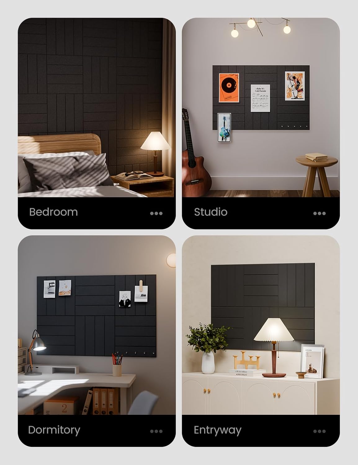 Felt Bulletin Board Tiles Large 36" x 24" Cork Board Alternative-6 Pack with 40 Adhesive Tabs, Thick Slat Wall Panels for Office Decor, Push Pin Board Wall Organizer Alternative - Black