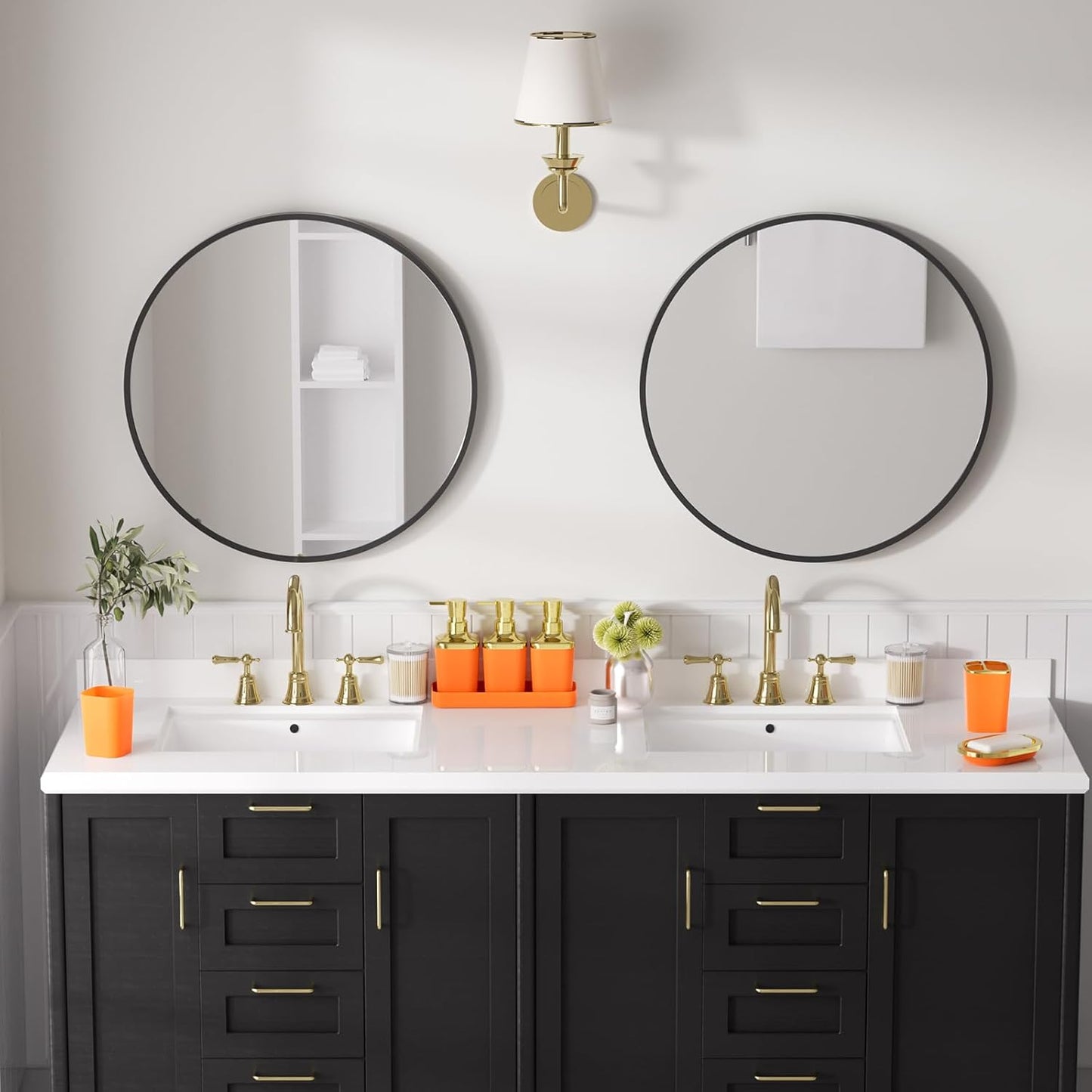 Bathroom Accessory Set, 11PC Bathroom Set, Orange Bathroom Accessories, Bathroom Accessories Set with Trash Can, 3PC Soap Dispensers and Toilet Brush
