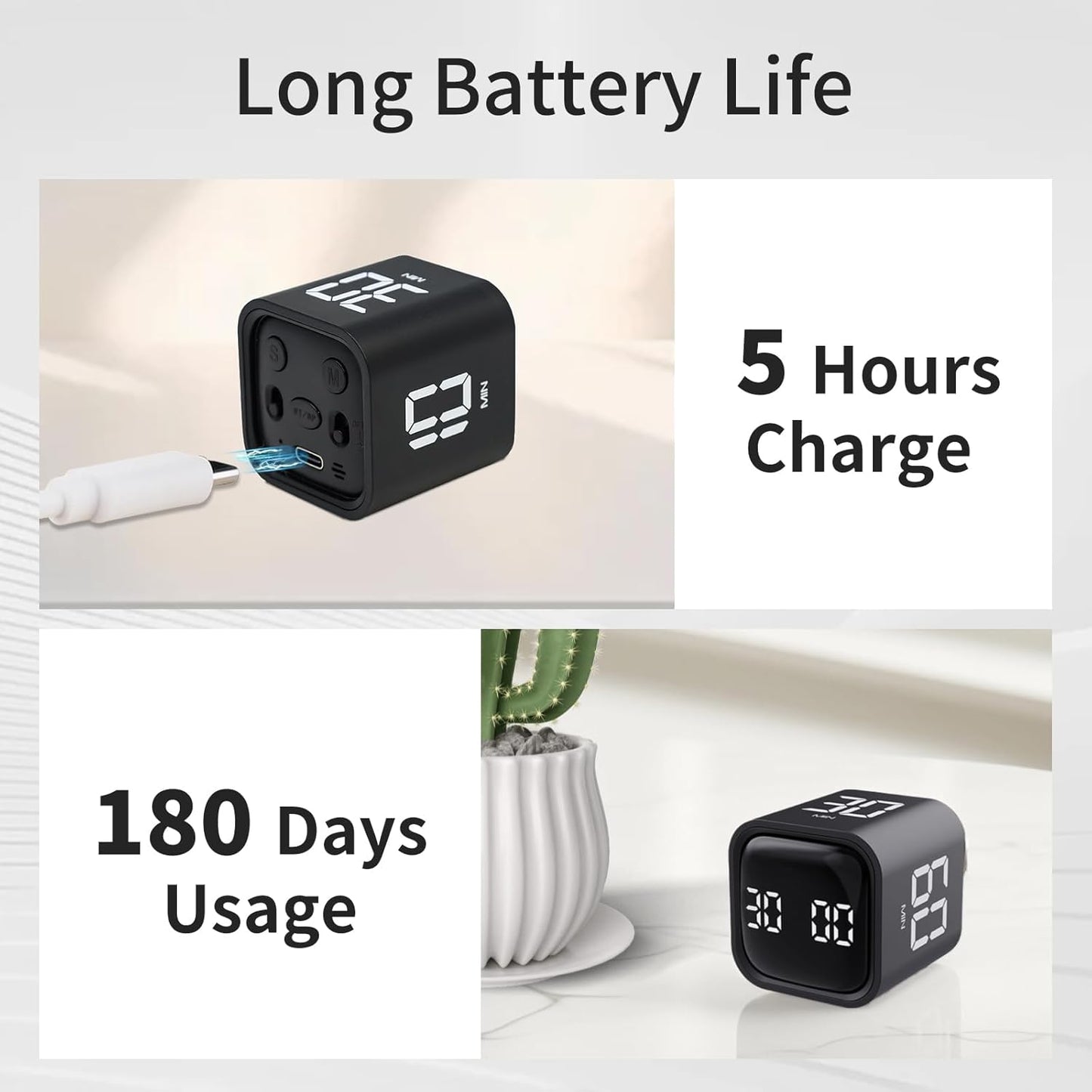 Productivity Timer Flip Gravity Sensor Cube Timer Countdown & Countup,Mute & Vibrate & Sound,5/10/30/60min & Custom Timing, Perfect for ADHD,Work,Learning,Kitchen Cooking (1Black)