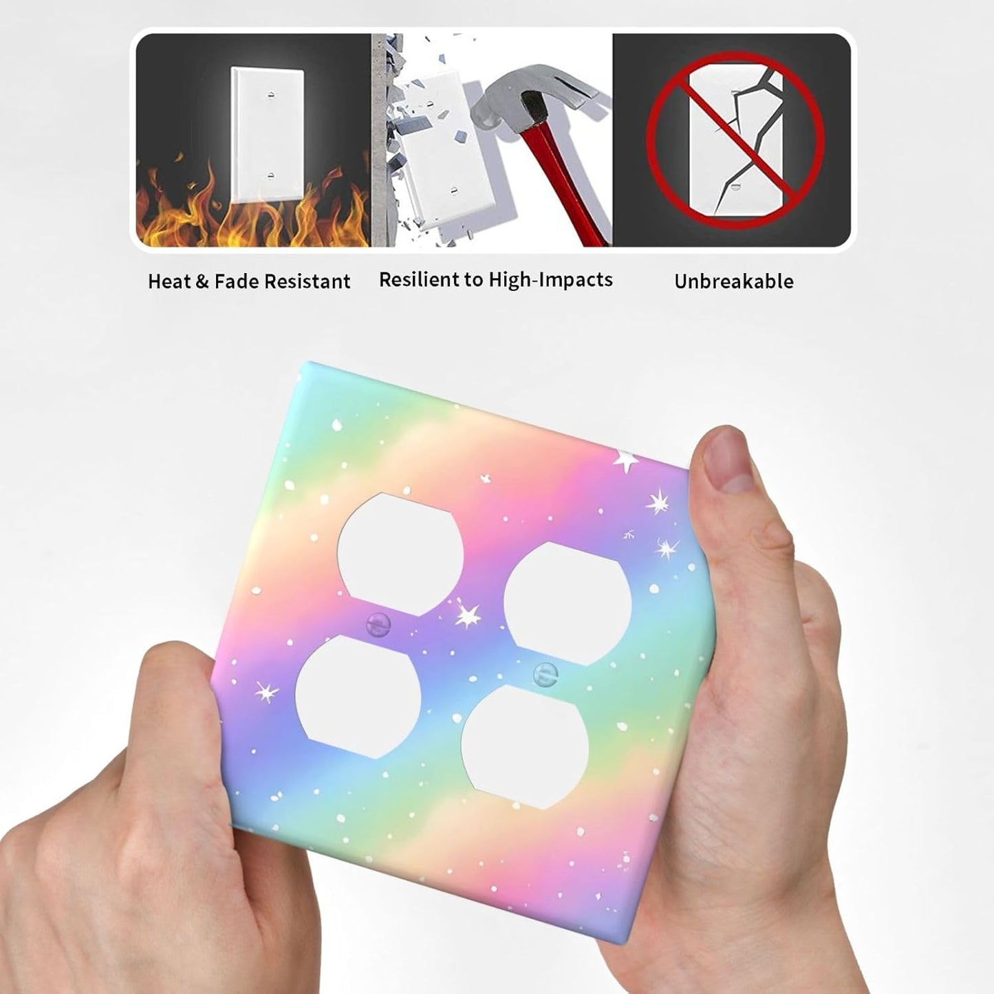 Decorative Outlet Covers Pink Blue Purple Iridescent Rainbow 2 Gang Light Switch Cover Plate Double Duplex Wall Plates for Electrical Outlets Switch Plate Covers for Bedroom Home Decor