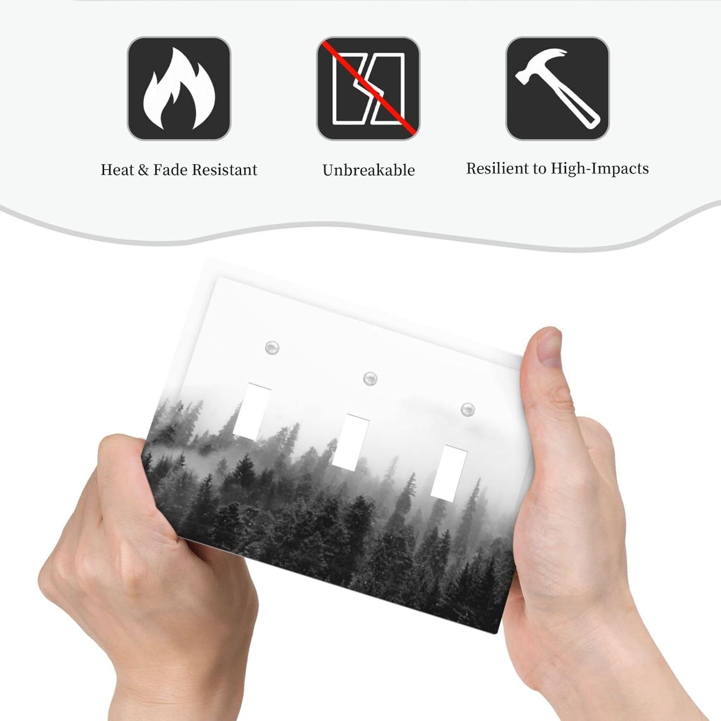 Decorative Switch Plates Fores Black White Landscape Misty Woods 3 Gang Wall Plate Triple Toggle Light Switch Cover Faceplate Electrical Wall Panels For Farmhouse Cabin Decor