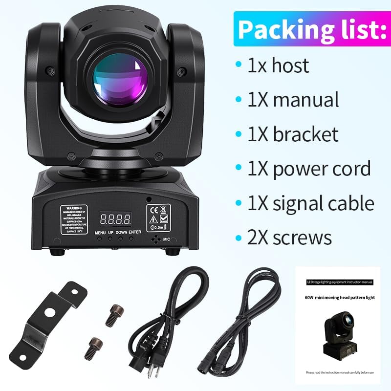 MINGJIE 60W LED Moving Head Stage Lights with DMX512 Control - 8 Gobos & 8 Colors, Sound Activated, 540° Pan & 270° Tilt, Compact DJ Light for Wedding, Party Stage Lighting (1 Pack =4PCS)
