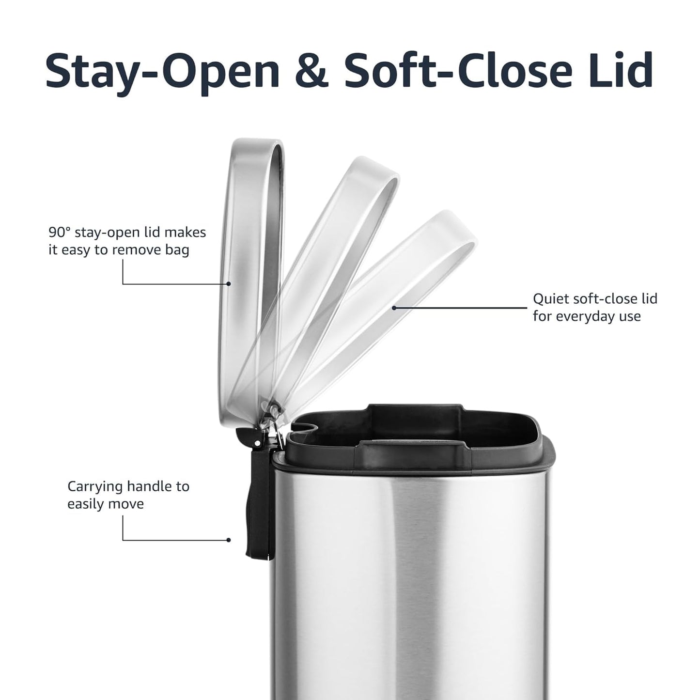 Amazon Basics Smudge Resistant Mini Rectangular Trash Can With Soft-Close Foot Pedal, Brushed Stainless Steel, for Bathroom & small space, 5L/1.32 Gal, 7.3x8.5x11.8 in, Satin Nickel Finish
