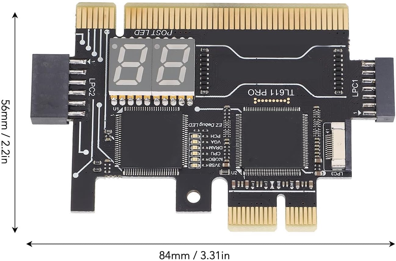 TL611 Pro Mainboard Debug Card, Diagnostic & Analyzer PC Kit, 4 Digit Post Card with LED Indicators for Laptop, PCI E, PC Computer Motherboard Testing