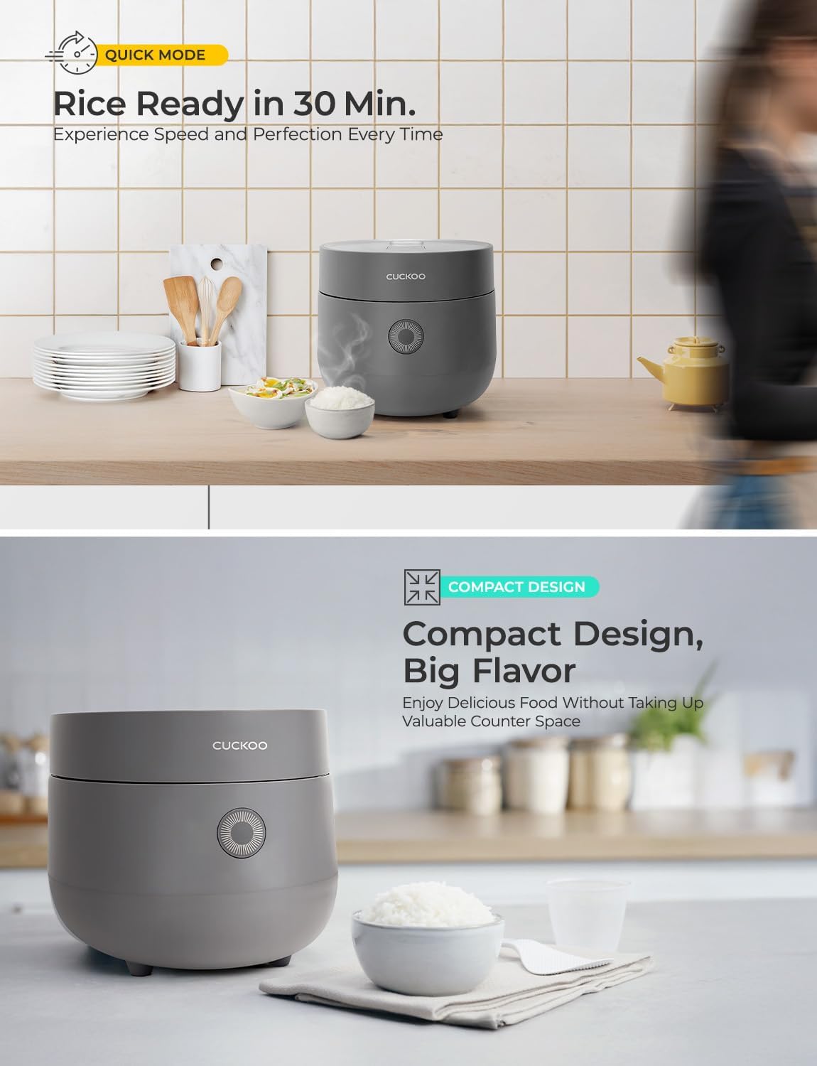 CUCKOO Micom Rice Cooker 3-Cup Uncooked / 6-Cup Cooked with Nonstick Inner Pot, Small Rice Maker with 8 Menu Options, Fuzzy Logic Technology, Auto Clean, Quick Rice Mode, Gray (CR-0375FG)