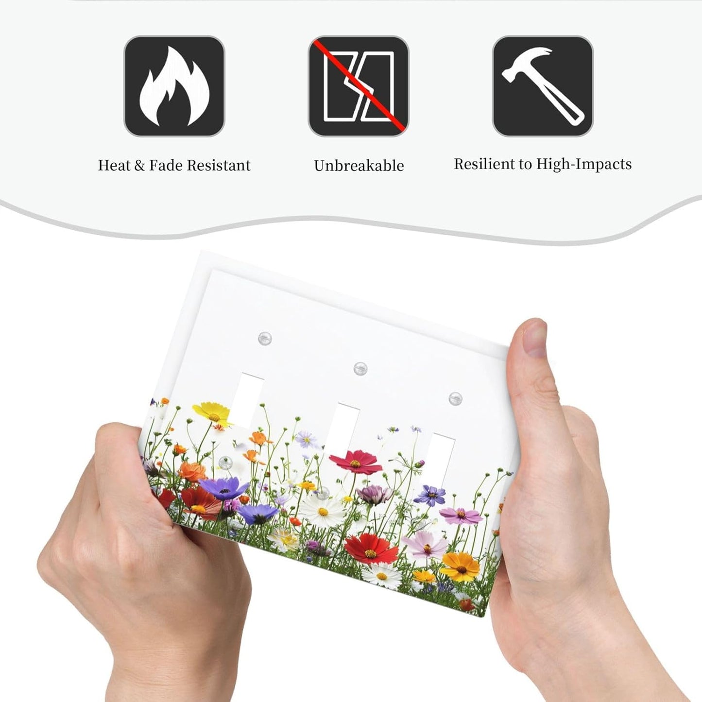 Decorative Switch Plates Colorful Wildflowers Plant Floral Daisy 3 Gang Wall Plate Triple Toggle Light Switch Cover Faceplate Electrical Wall Panels For Bed Room Living Room Decor