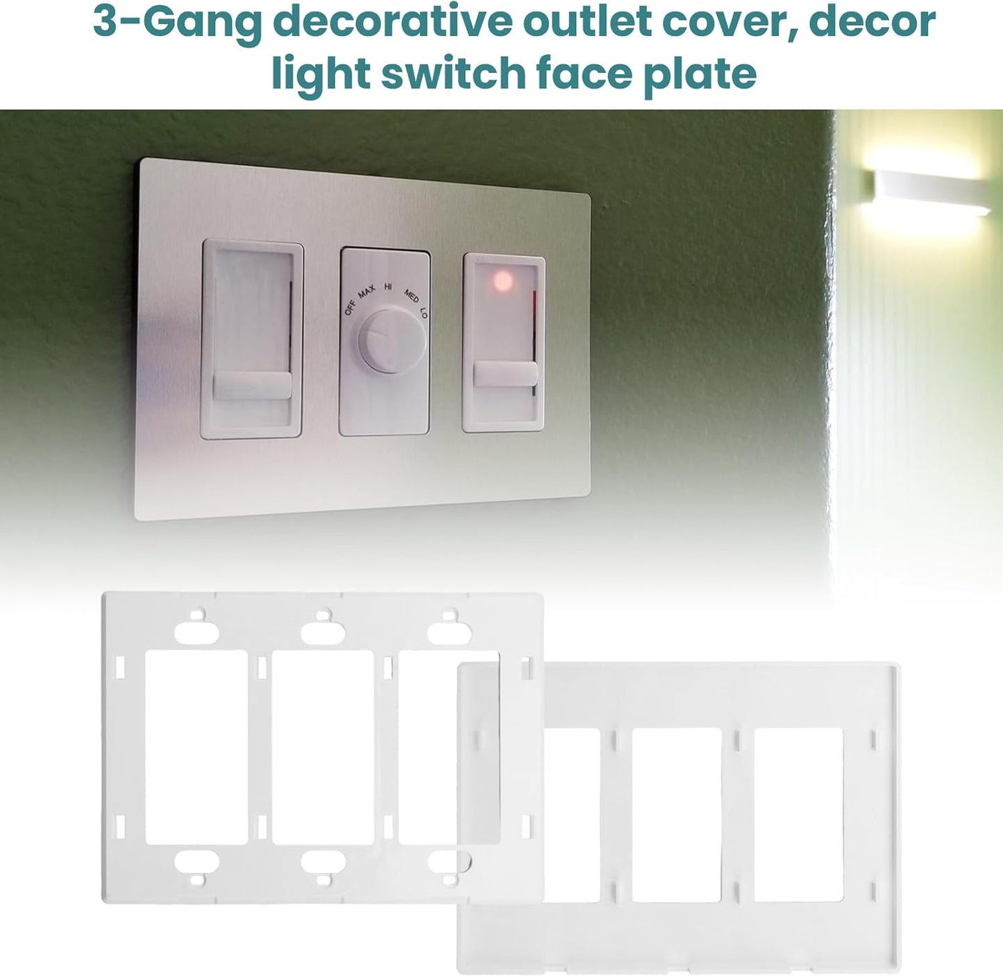 3-Gang Decora Screwless Wall Plate 80311-SW Child Safe Outlet Cover 80311-SW,Screw Smooth Face Switch Plates, Screwless Wall Plate 3Gang Receptacle Outlet Cover 2 pack