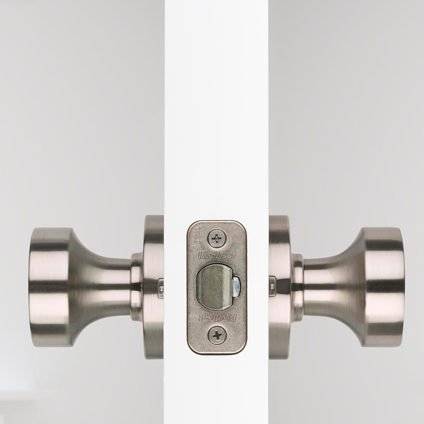 Kwikset Pismo Door Knob Set, 6 Pack with 3 Non-Locking Passage and 3 Locking Keyless Privacy Handles, with Round Rose, Featuring Microban Protection in Satin Nickel