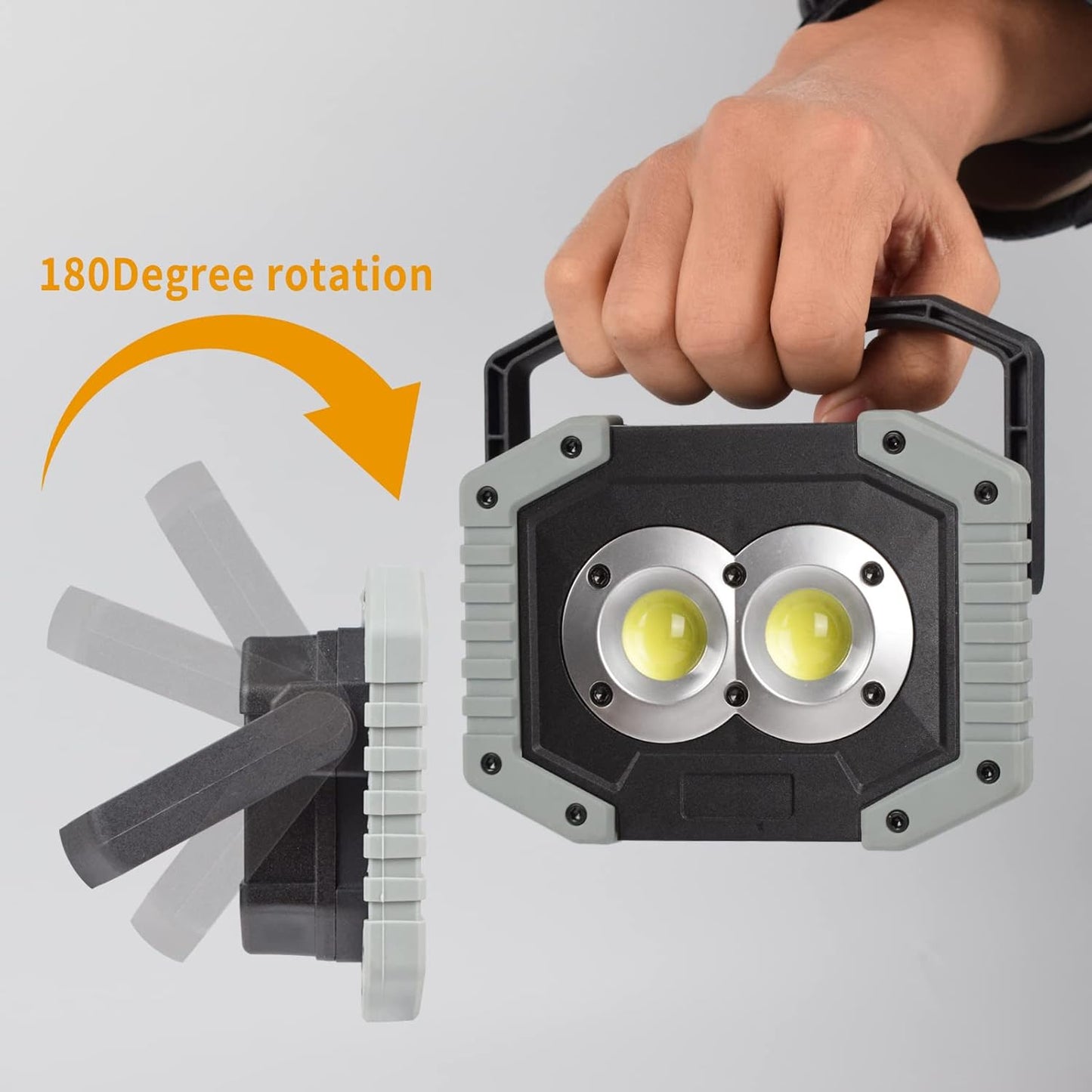 OTYTY LED Work Light 2-Pack, 30W 1500LM Portable Rechargeable Flood Lights with Magnetic Base, 4200mAh Battery for Outdoor, Camping, Hiking, Emergency, Car Repairing, Job Site Lighting (W839 Grey)