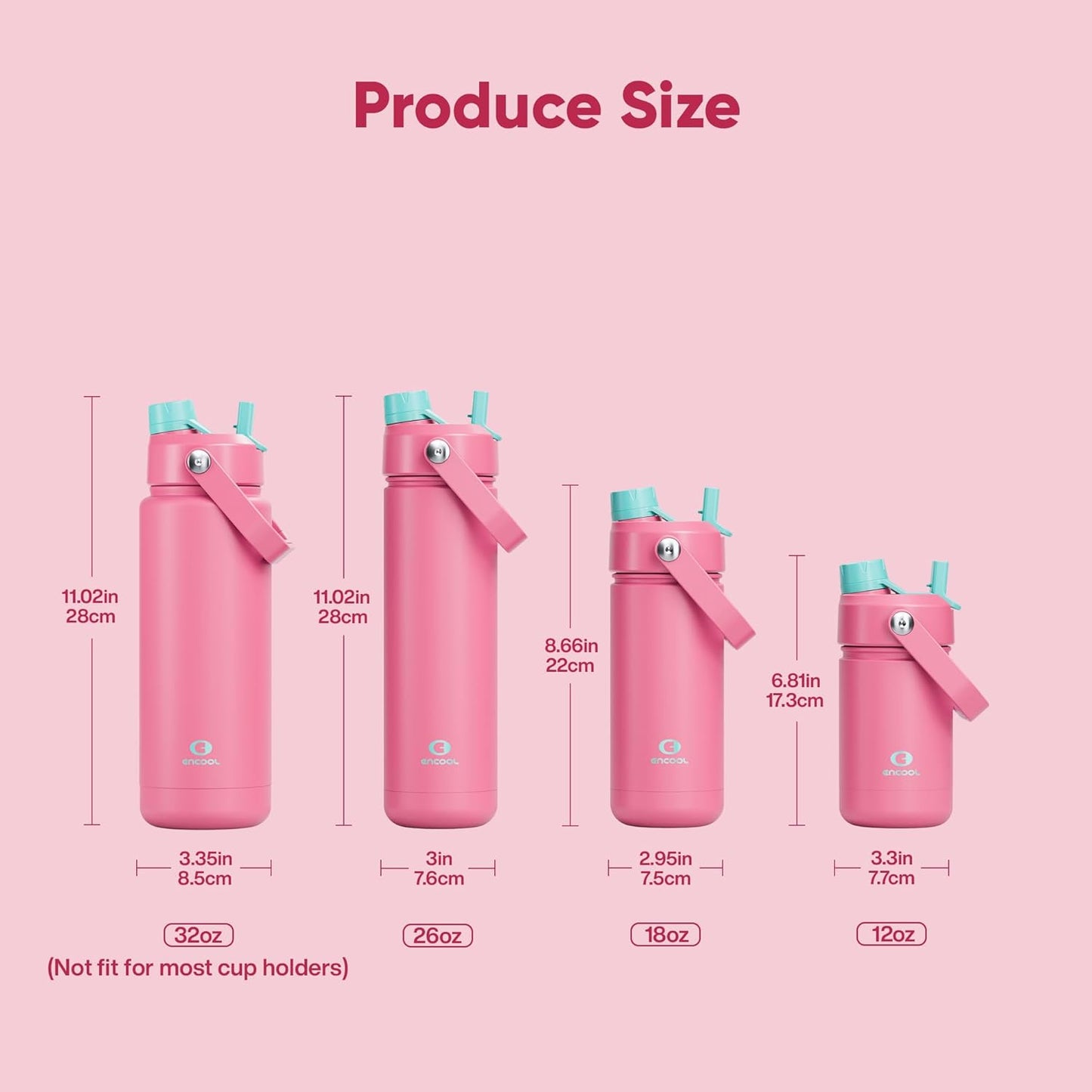 ENCOOL Insulated Water Bottle with Straw Stainless Steel Water Bottle, Leak-Proof, BPA-Free, Double Wall Vacuum Keeps Cold for 24 Hours for Sports, Travel, School (32 oz, Tulip)