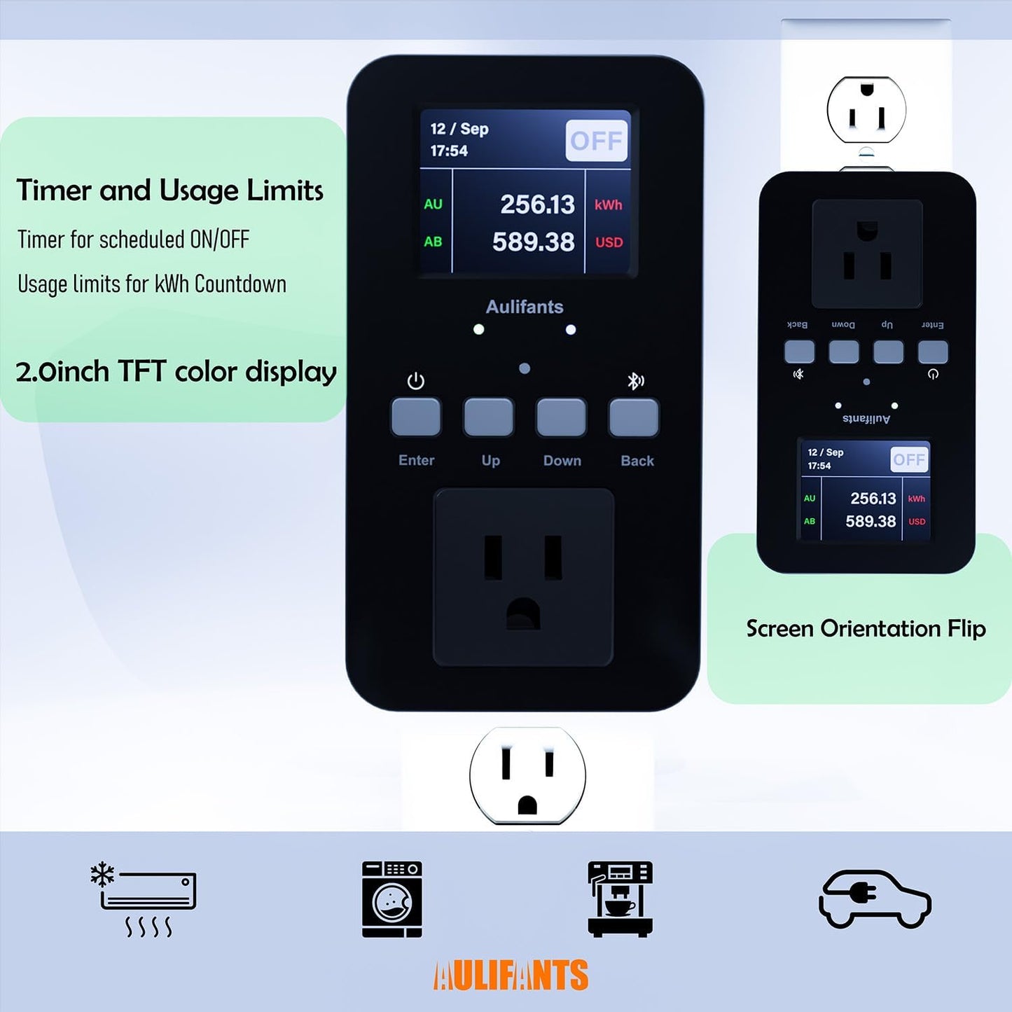 LP405 25A Heavy Duty Smart Plug Meter Sockets Industrial Energy Monitor Trip-Rate Billing, OVP/UVP/OLP Color Screen Magnetic Relay Offline Logging WiFi Tuya/Smart Life for AC/Heaters