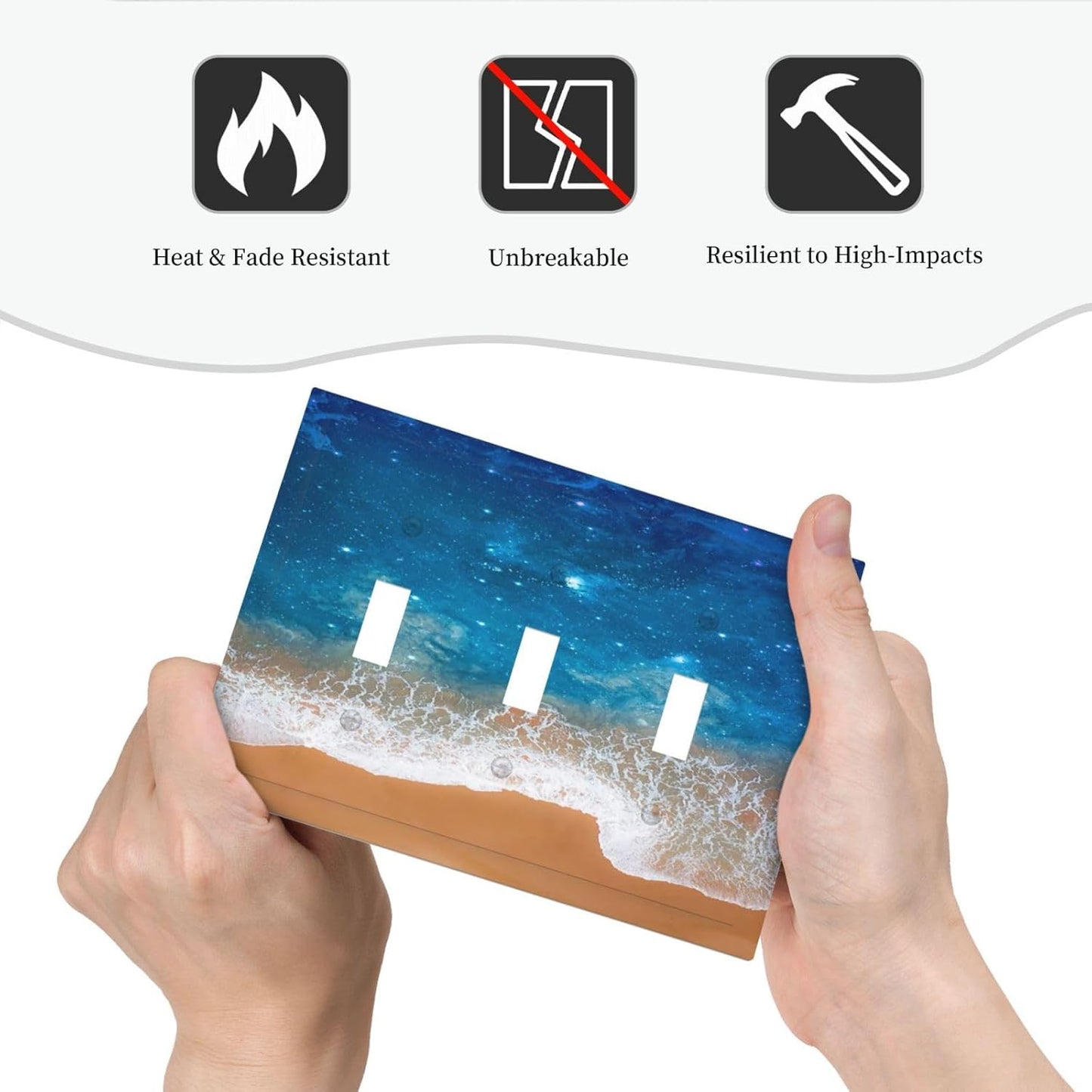 Light Switch Covers Blue Sea Ocean Beach Waves 3 Gang Wall Plates Triple Toggle Outlet Cover Decorative Switchplates Electrical Panel Cover for Kitchen Living Room 4.8 X 6.7 IN