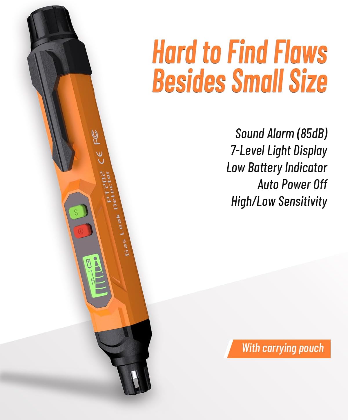 Gas Leak Detector; VITITE Propane and Natural Gas Detector; Mini Portable Gas Alarm to Locate Combustible Gas Leak Sources for Home and RV (Includes 2 Batteries & Carrying Pouch) - Orange 2Pack