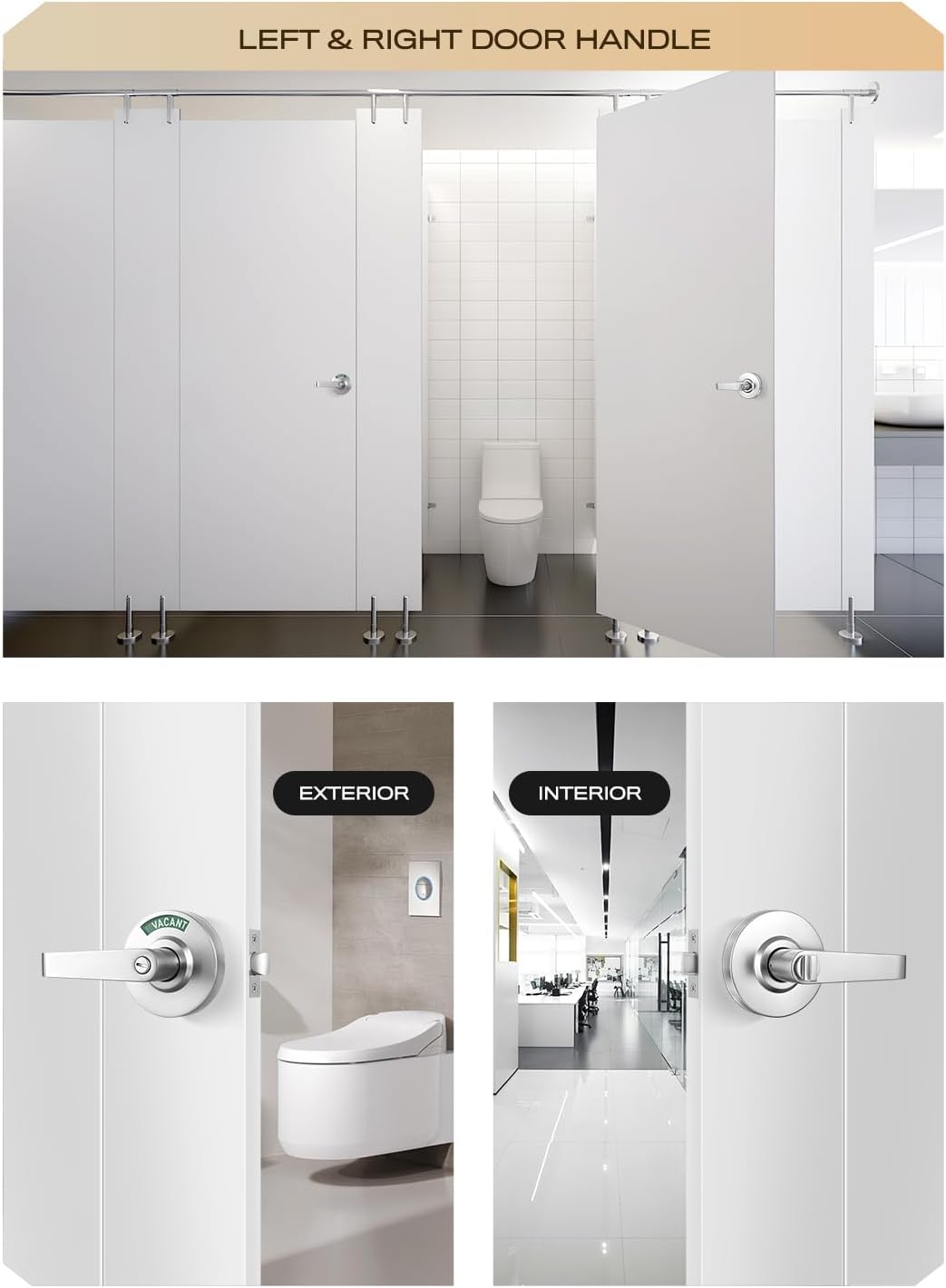 Leydebong Bathroom Privacy Indicator Handle Lock, Large in-USE or Vacant Indicator, Commercial Grade Bathroom Door Lock Handle with Occupancy Indicator