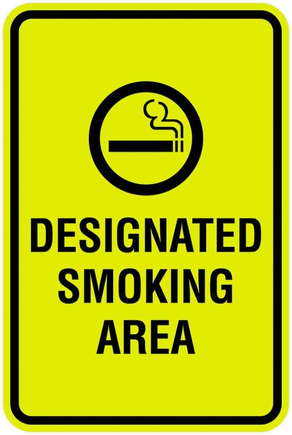 Signs ByLITA Portrait Round Designated Smoking Area Sign with Adhesive Tape, Mounts On Any Surface, Weather Resistant, Indoor/Outdoor Use (Yellow/Black) - Medium