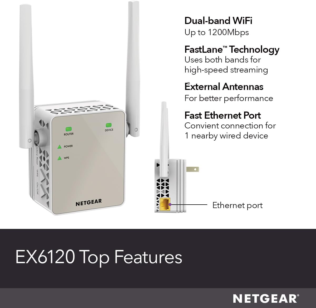 NETGEAR WiFi Range Extender (EX6120) - Add up to 1,500 sq. ft., 25 Devices - AC1200 Dual Band Wireless Signal Booster & Repeater (Up to 1.2 Gbps Speed), Compact Wall Plug Design – Free Expert Help