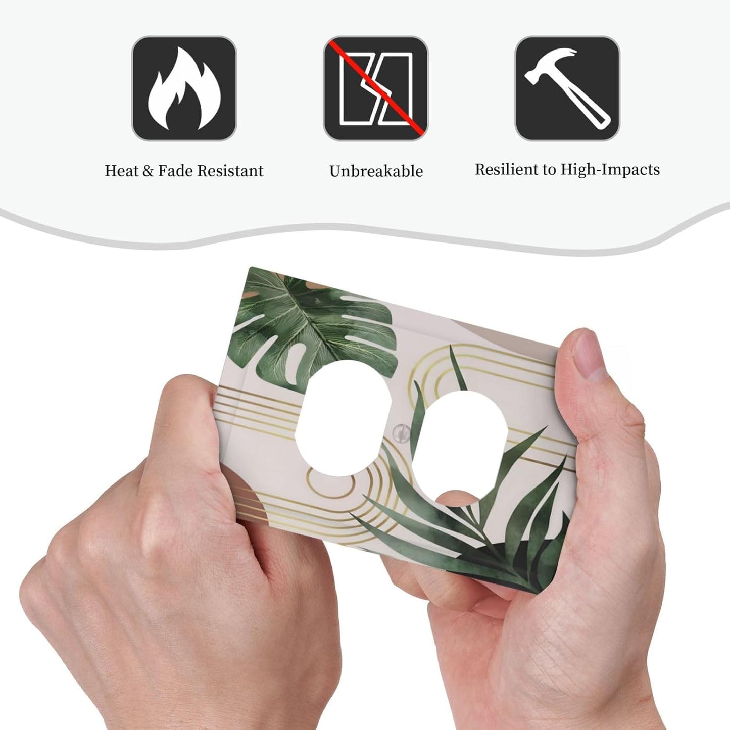 Decorative Outlet Covers Boho Mid Century Abstract Arch Green Leaves 1 Gang Duplex Light Switch Cover Plate Wall Plate Electrical Switch Plate Covers for Bedroom Home Decor( 2 Pack)